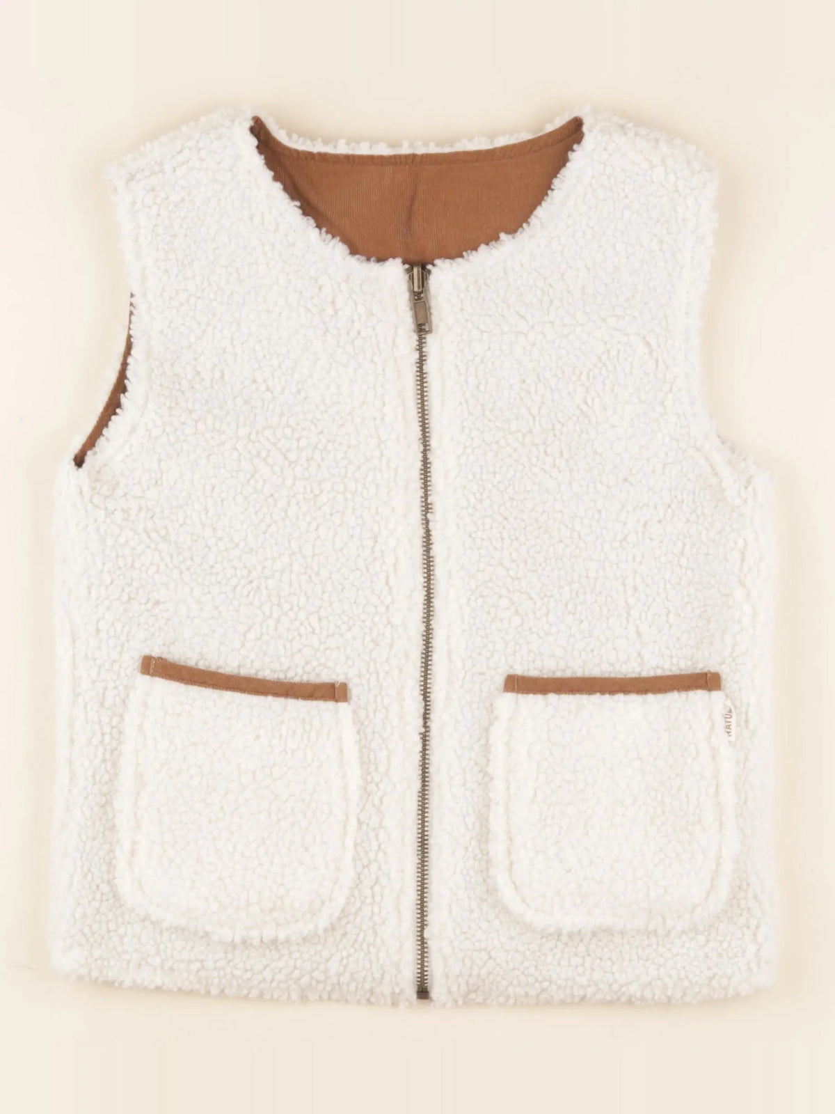 Vertbaudet - gilet réversible blanc, marron - 8 ans