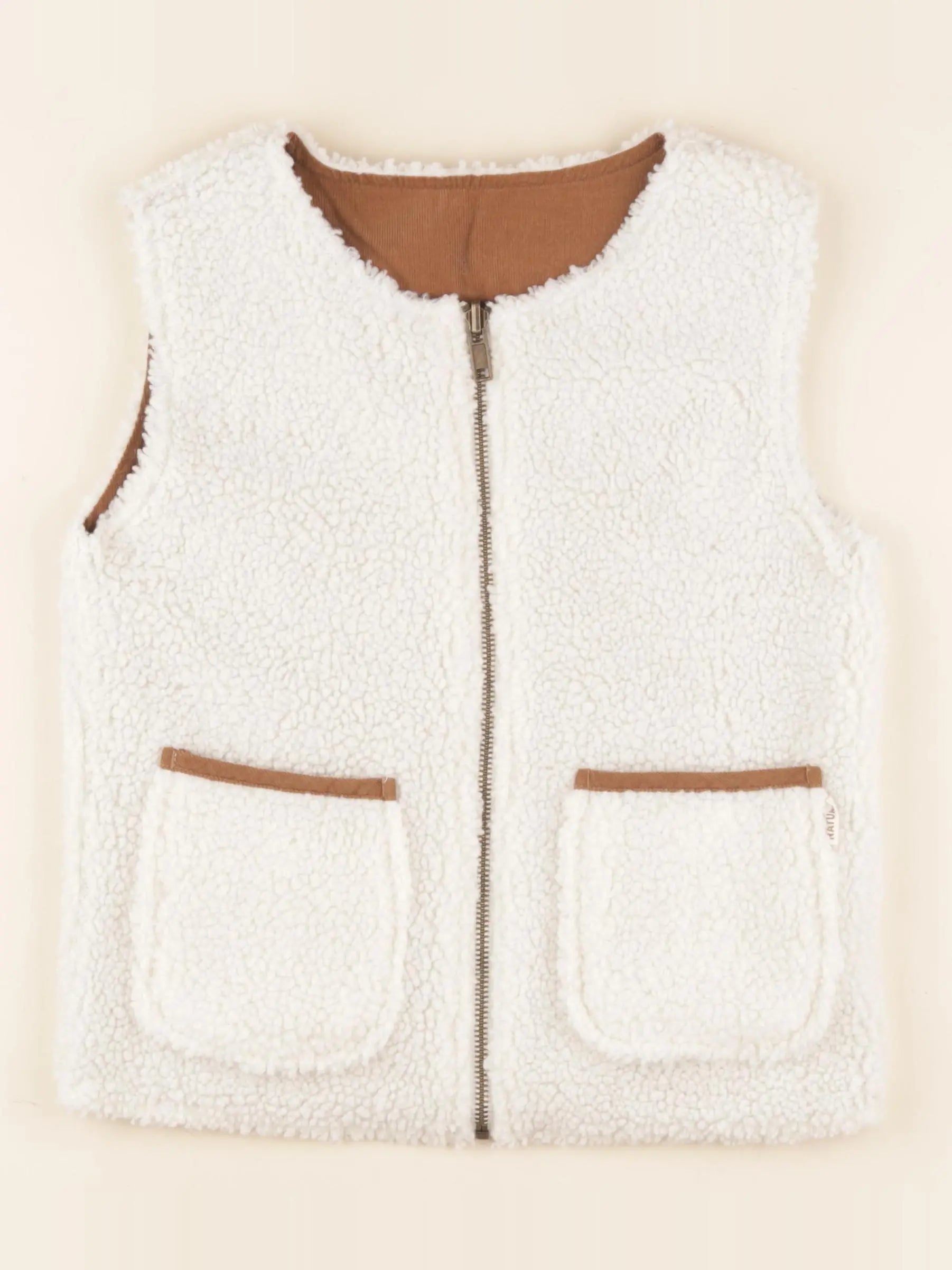Vertbaudet - gilet réversible blanc, marron - 8 ans