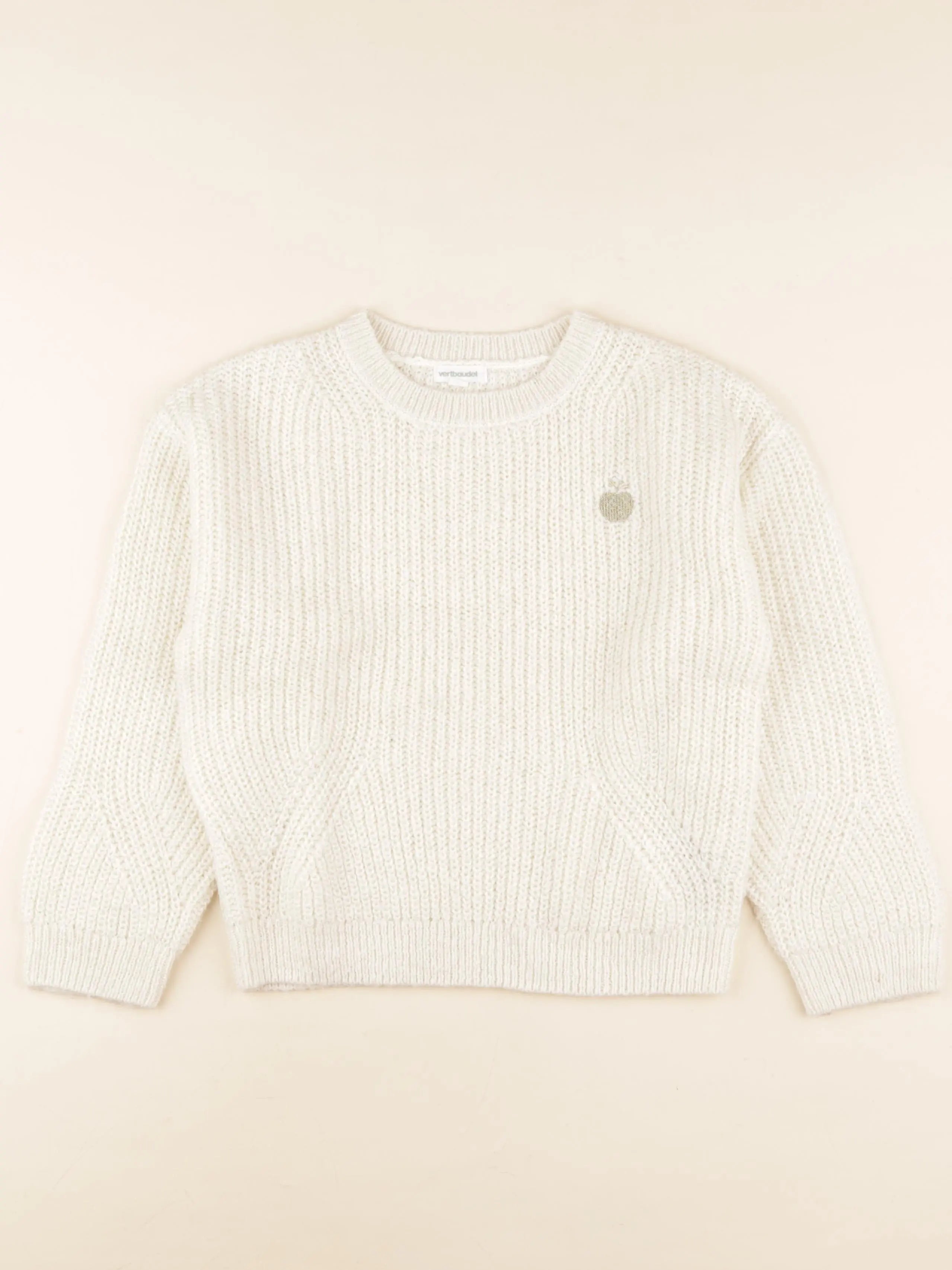 Vertbaudet - pull blanc, or - 8 ans