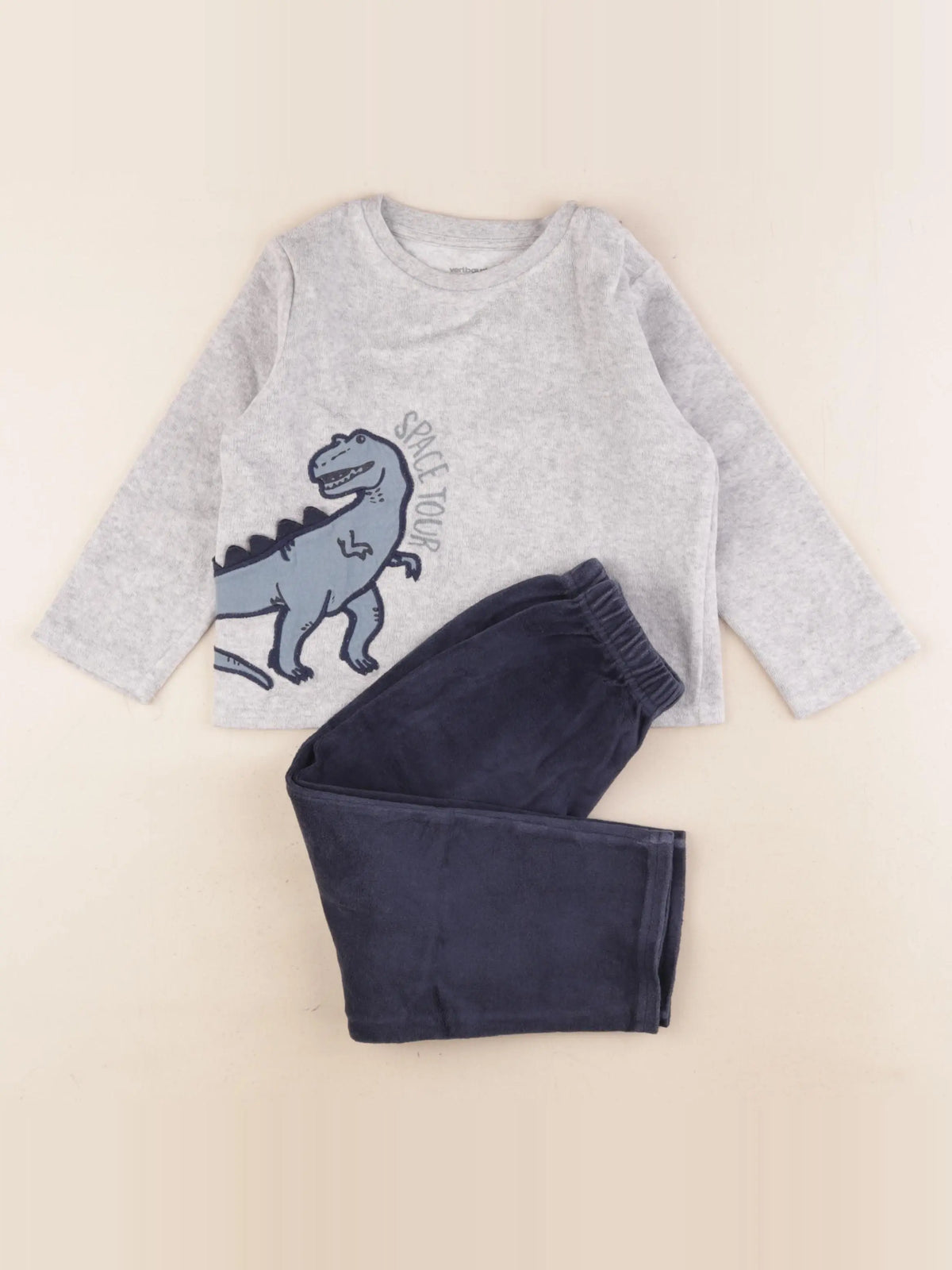 Vertbaudet - pyjama velours bleu, gris - 3 ans