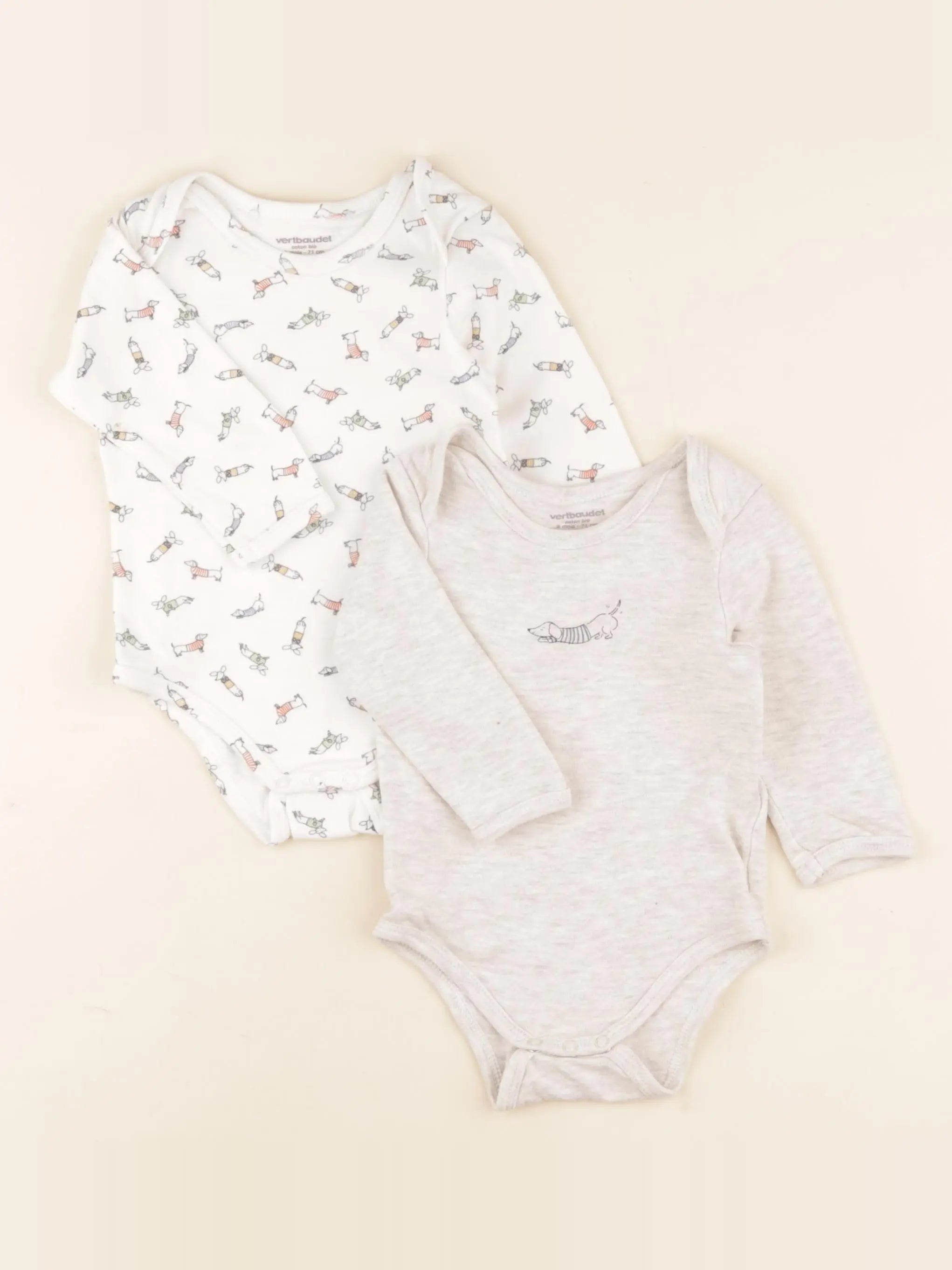 Vertbaudet - lot de 2 bodies en coton gris, blanc - 9 mois