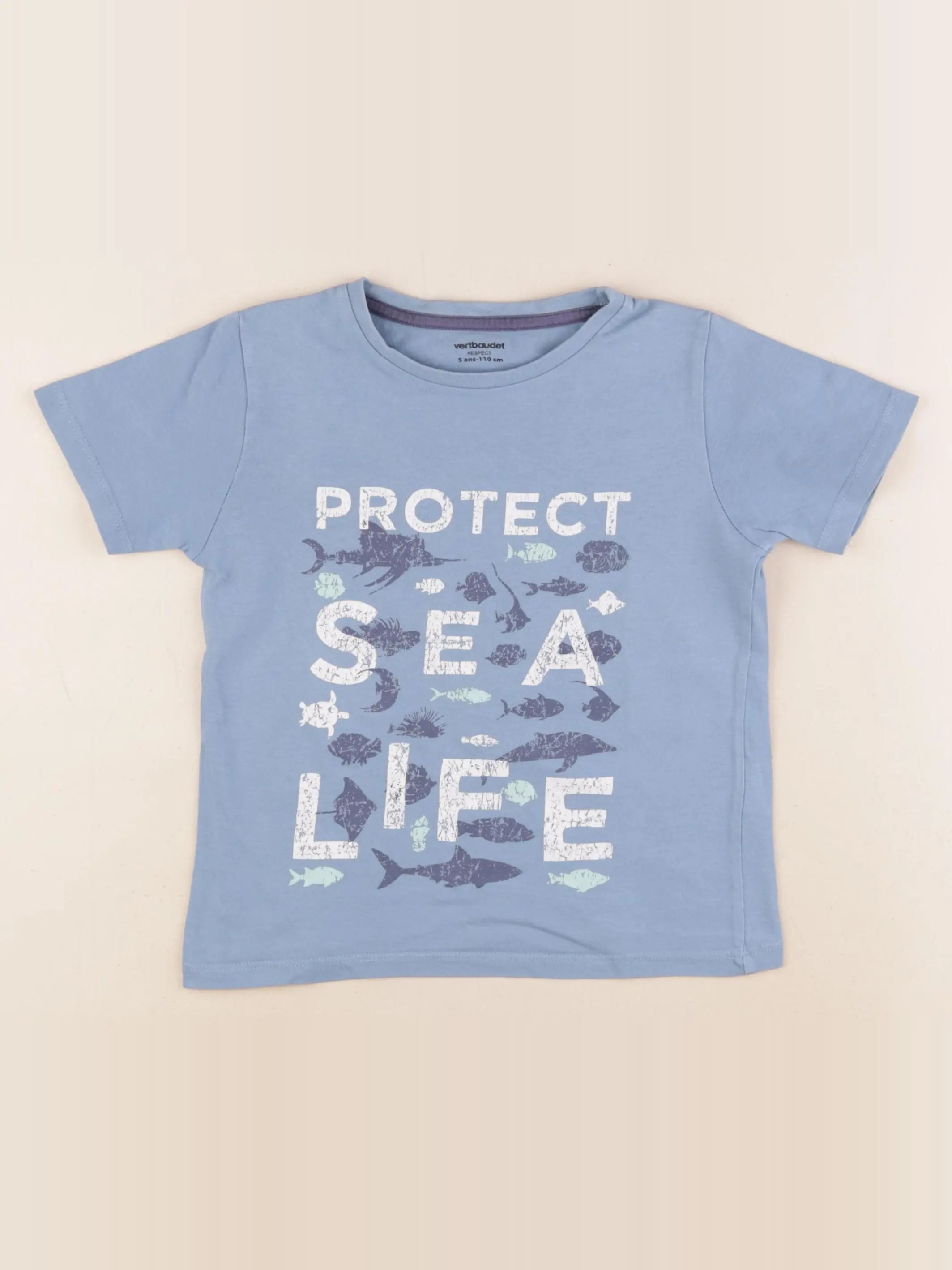 Vertbaudet - tee-shirt bleu - 5 ans