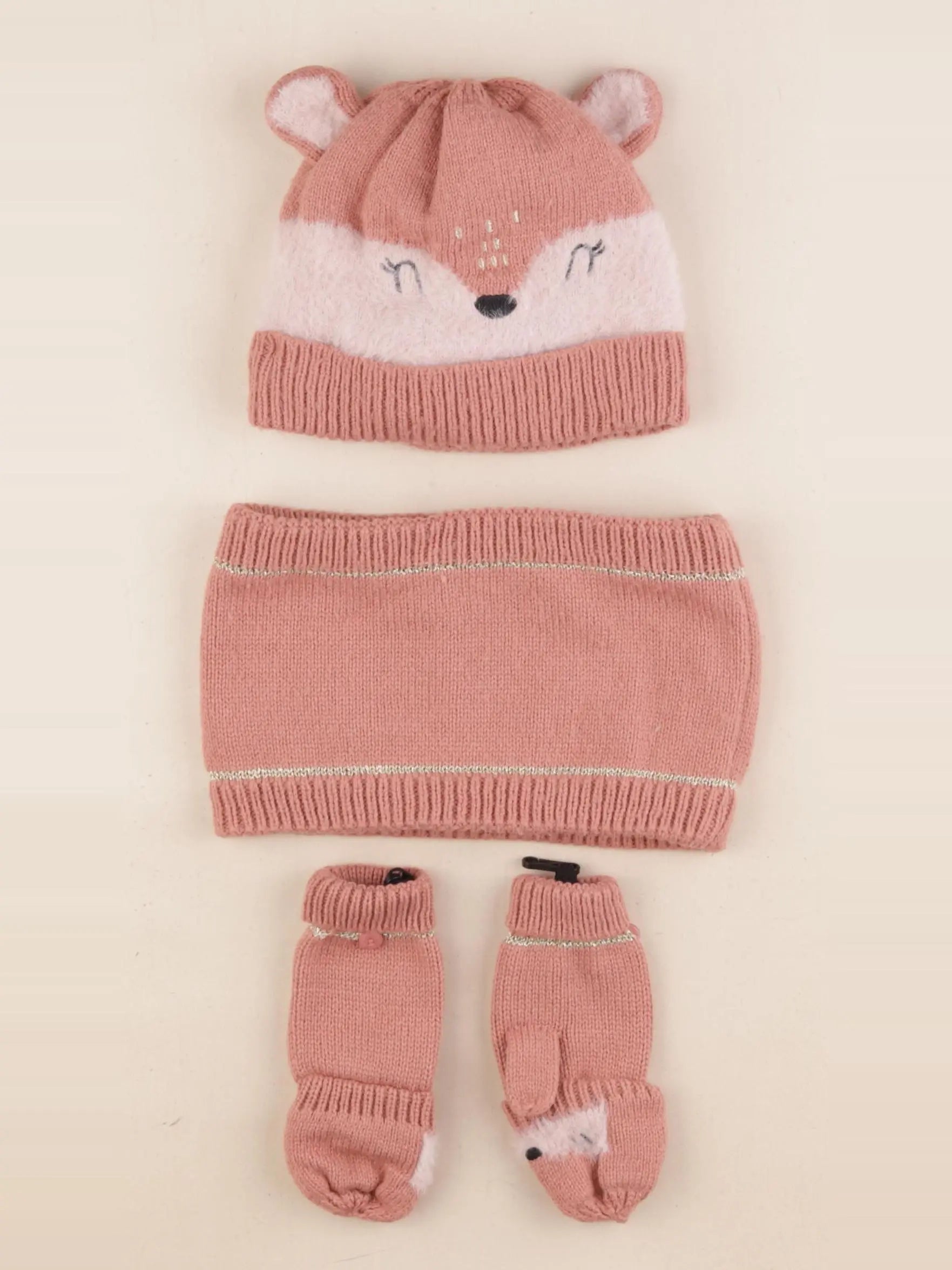Vertbaudet - ensemble bonnet/moufles/tour de cou rose - 4/6 ans