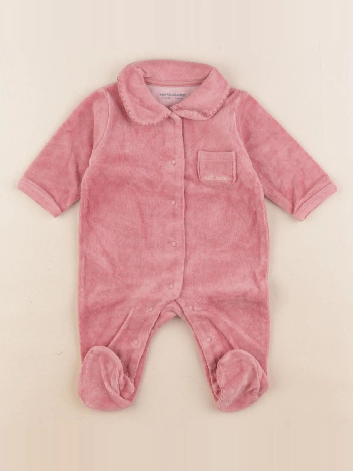 Vertbaudet - pyjama velours rose - 1 mois
