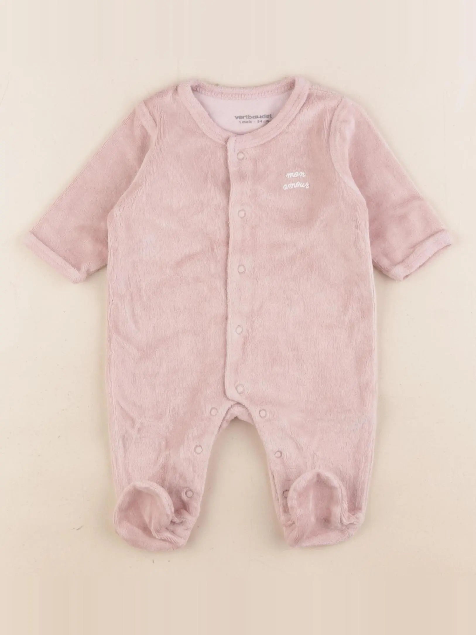 Vertbaudet - pyjama velours rose - 1 mois