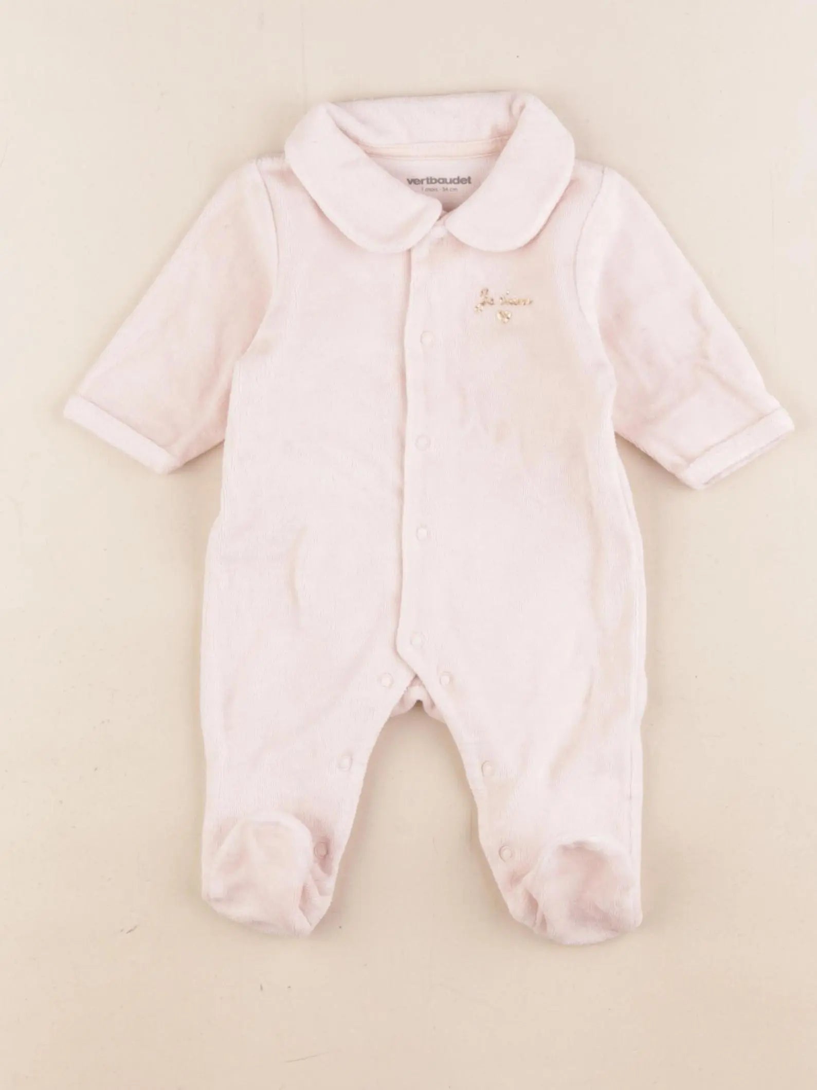 Vertbaudet - pyjama velours rose - 1 mois