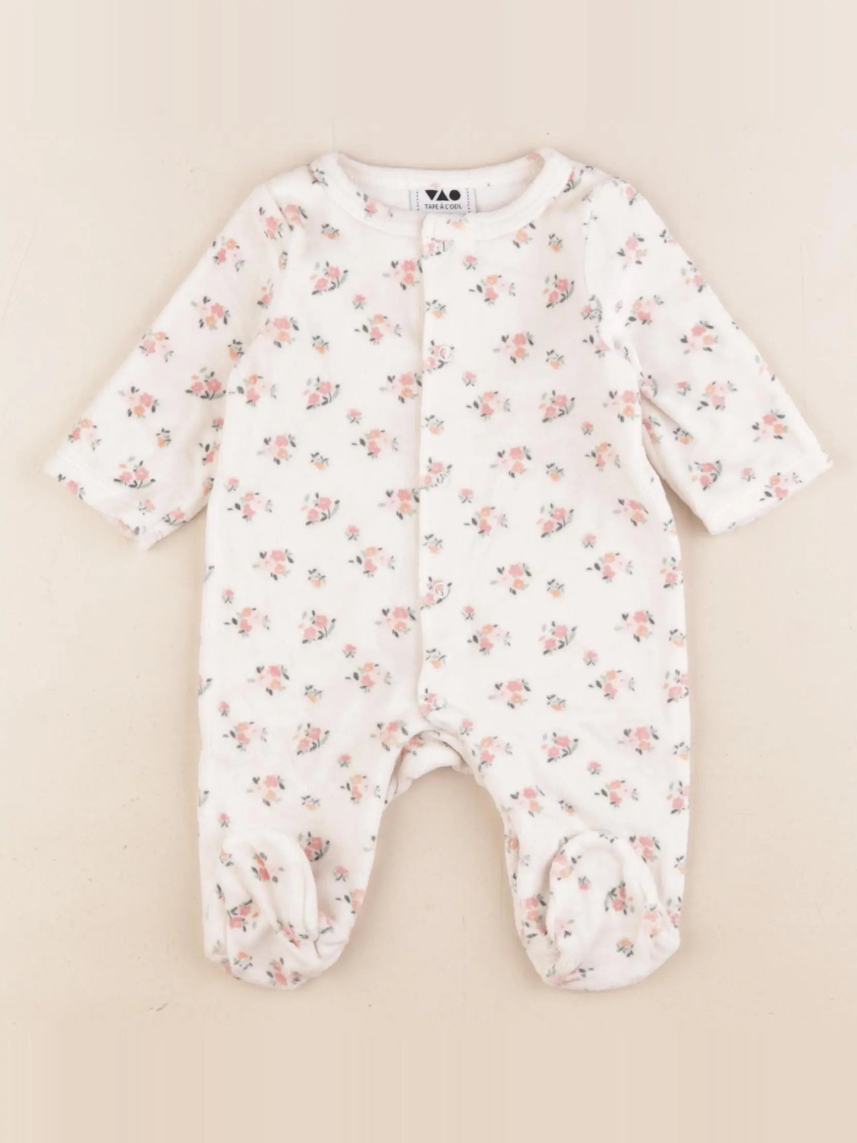 Tape à l'oeil - pyjama velours blanc - 1 mois