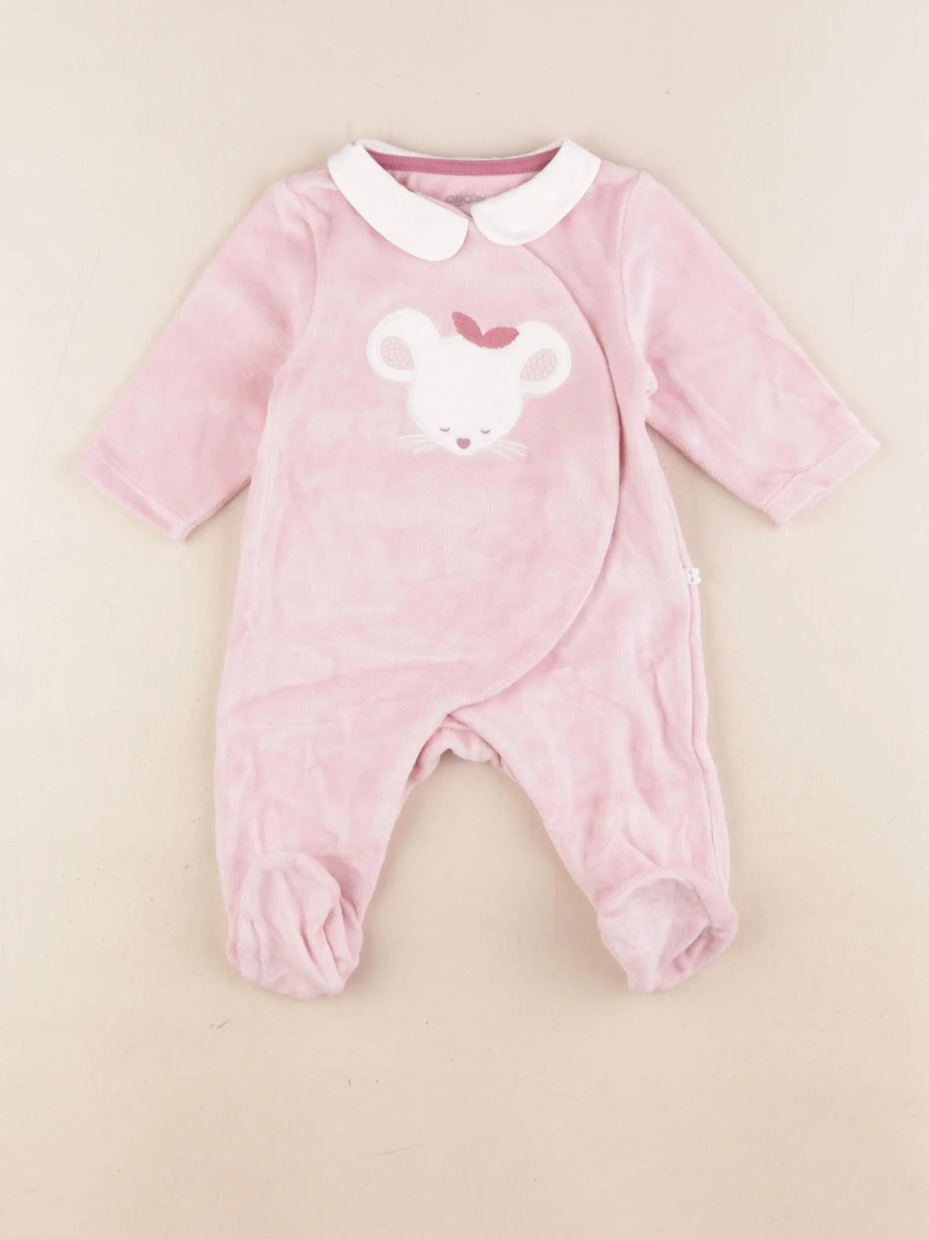 Obaïbi - pyjama velours rose - 1 mois