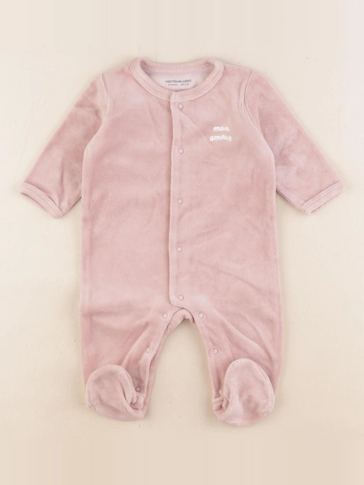 Vertbaudet - pyjama velours rose - 3 mois