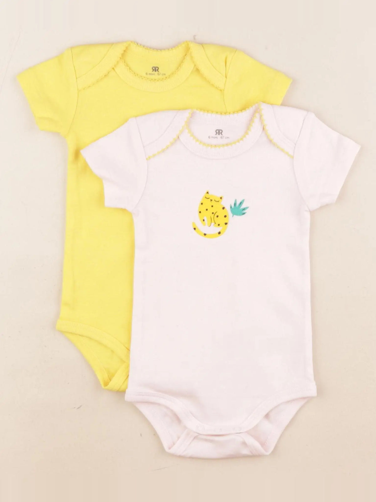 La Redoute - lot de 2 bodies en coton jaune, rose - 6 mois