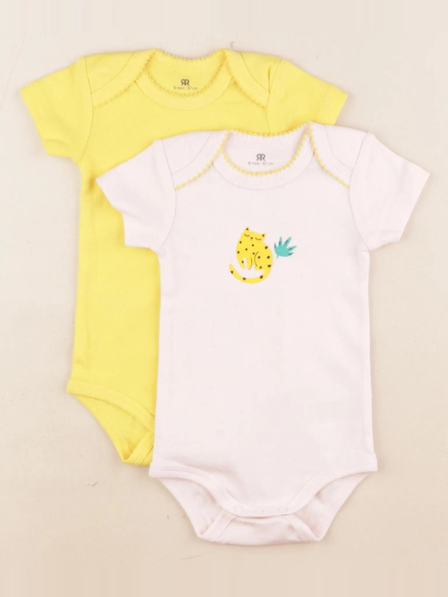 La Redoute - lot de 2 bodies en coton jaune, rose - 6 mois