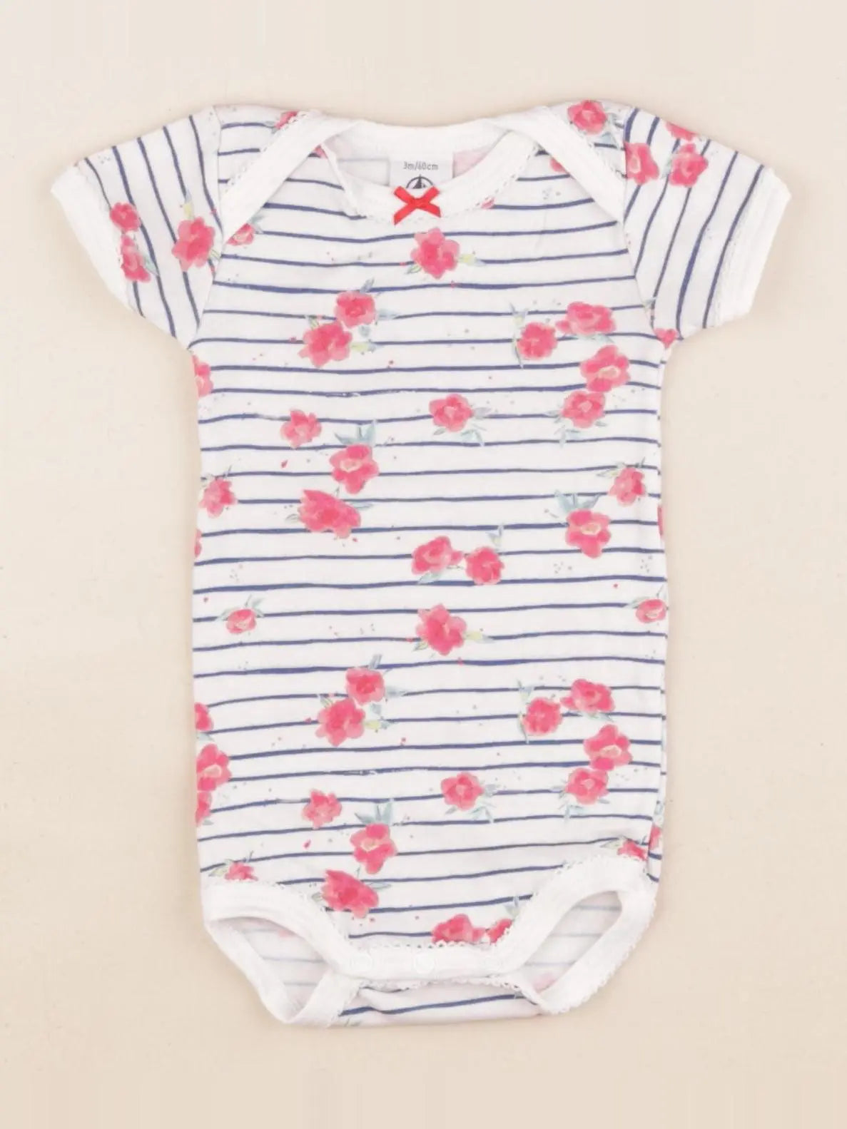 Petit Bateau - body blanc, bleu - 3 mois