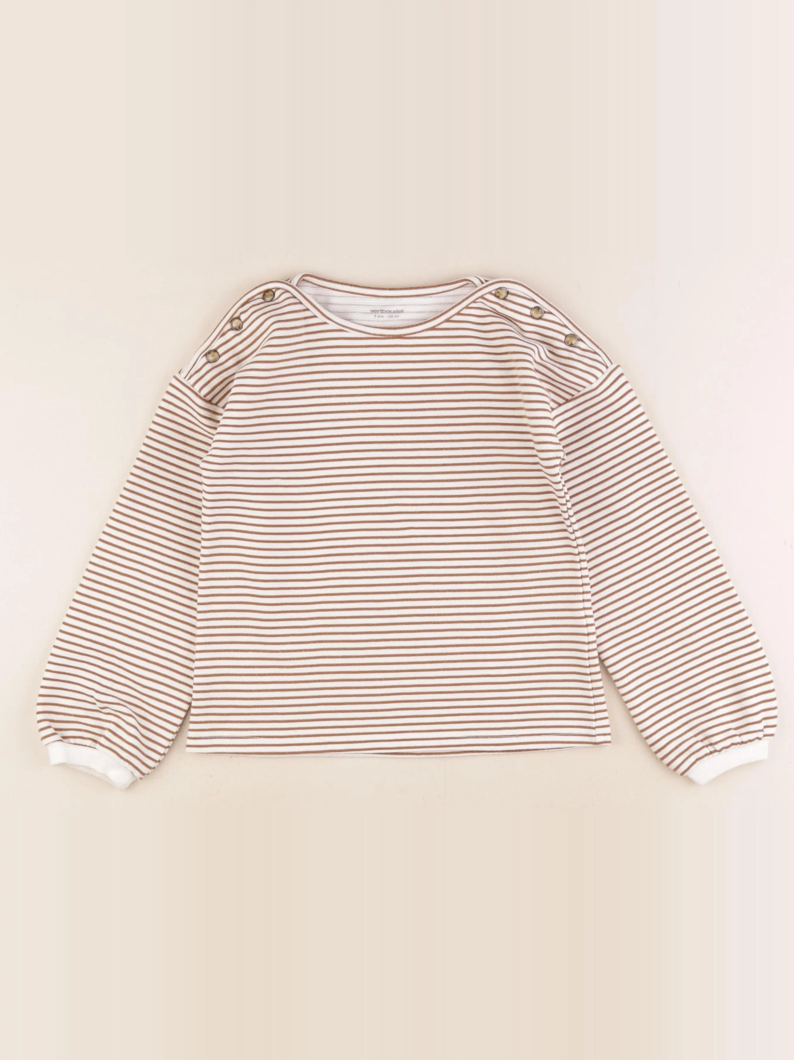 Vertbaudet - sweat blanc, marron - 8 ans