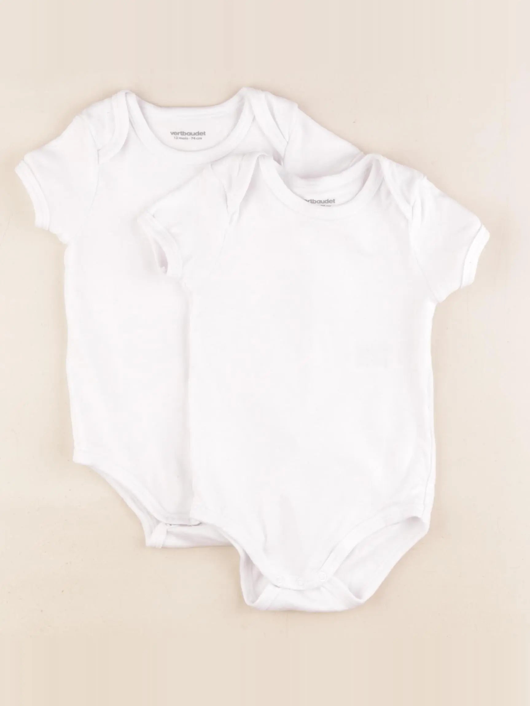 Vertbaudet - lot de 2 bodies en coton blanc - 12 mois