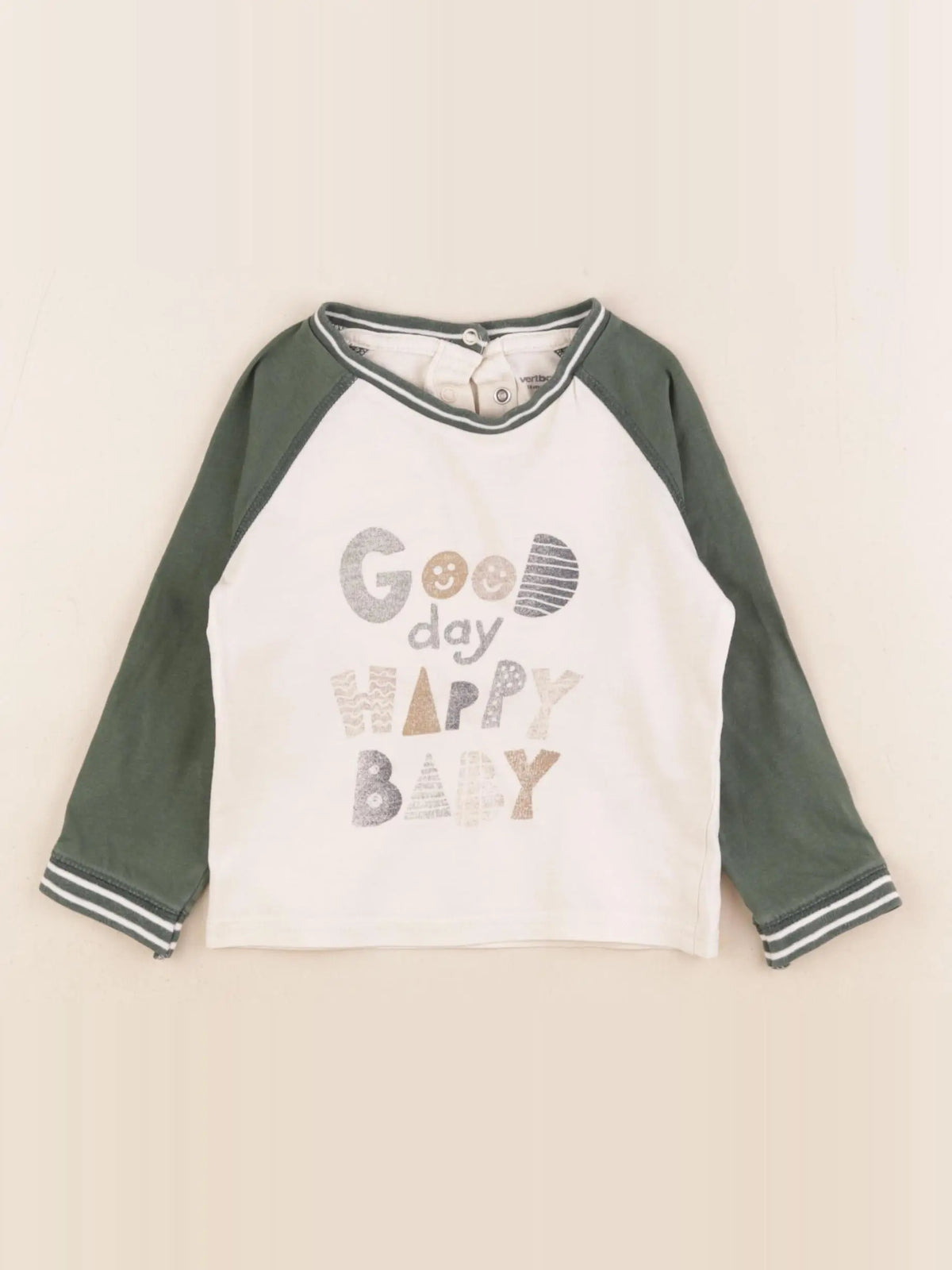 Vertbaudet - tee-shirt vert, beige - 18 mois