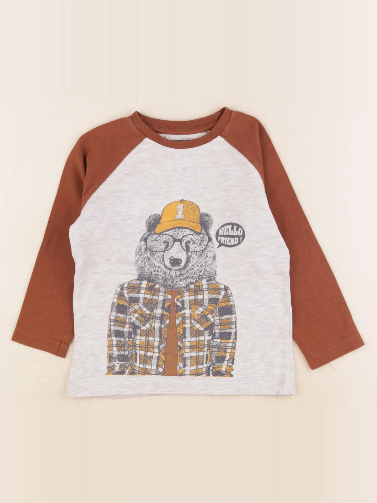 Vertbaudet - tee-shirt gris, marron - 4 ans