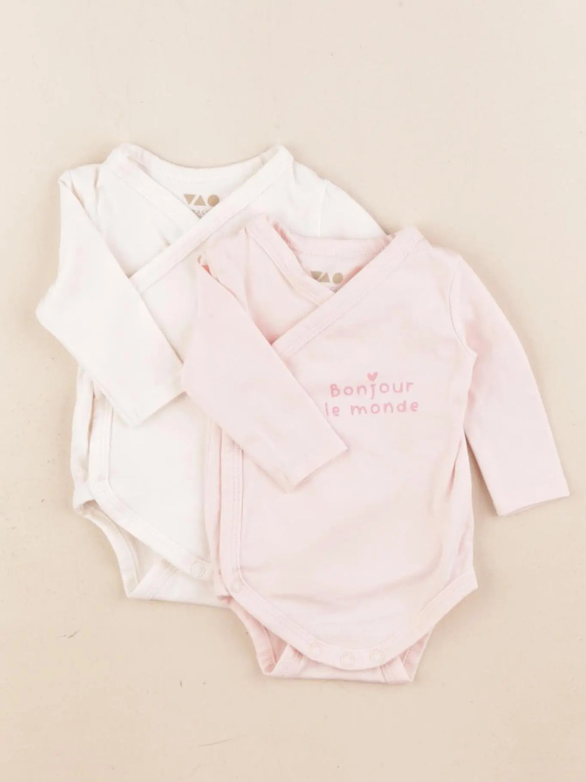 Tape à l'oeil - lot de 2 bodies en coton blanc, rose - 0 mois
