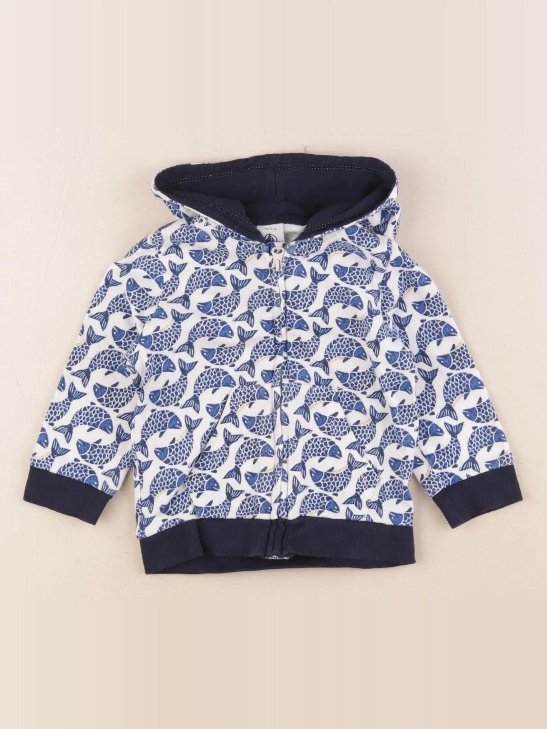 Petit Bateau - sweat blanc, bleu - 12 mois