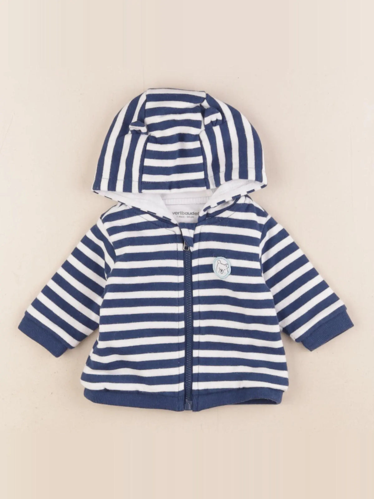 Vertbaudet - sweat blanc, bleu - 1 mois