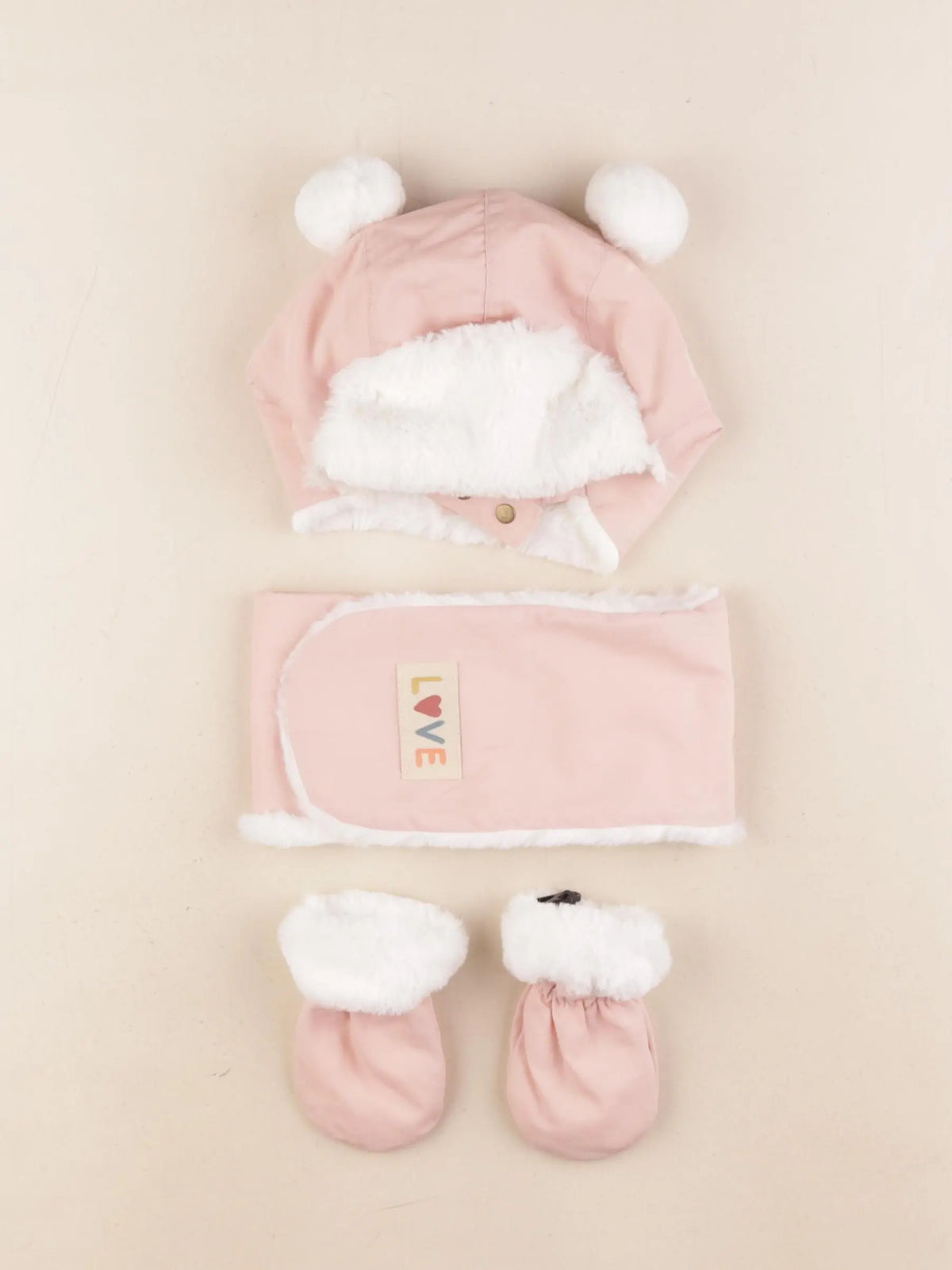 Vertbaudet - ensemble bonnet/moufles/tour de cou rose - 12/18 mois