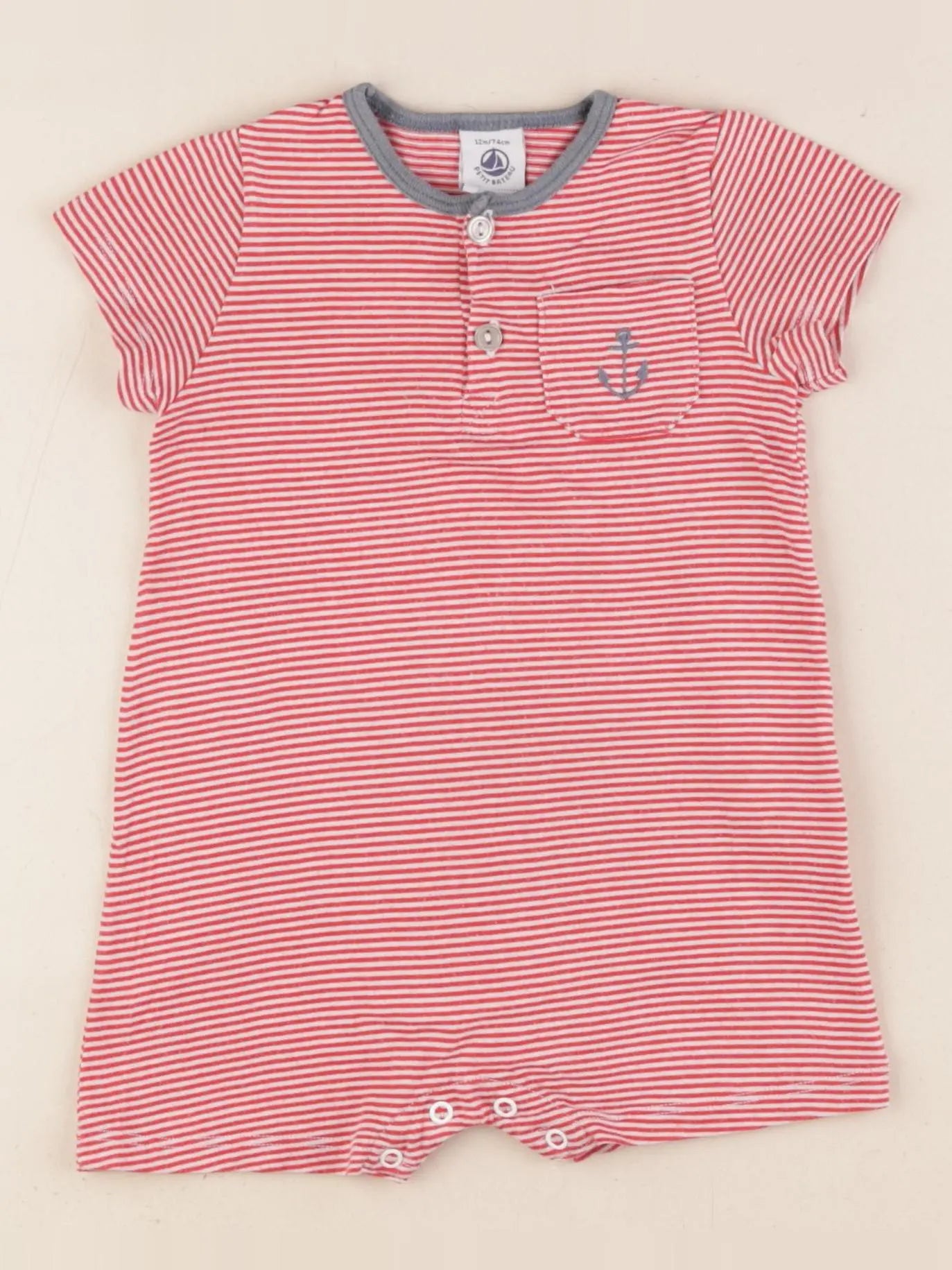 Petit Bateau - pyjama coton rouge, blanc - 12 mois