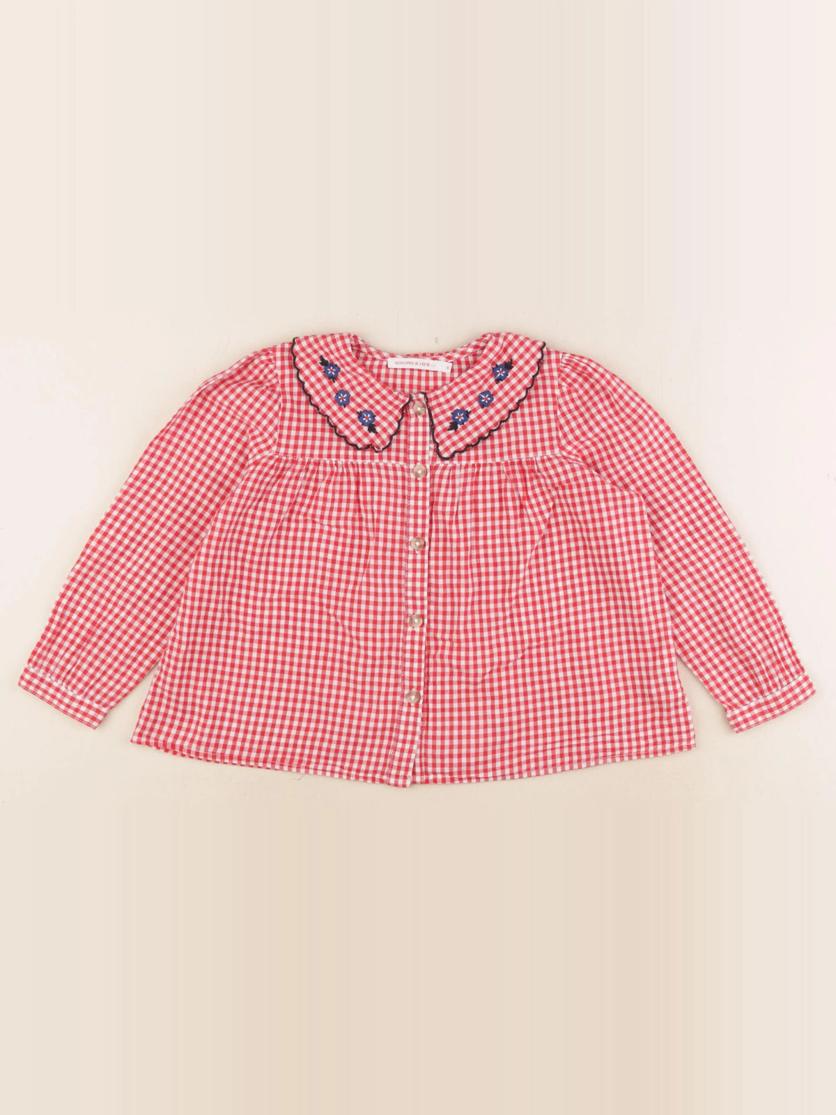 Monoprix - blouse rouge, blanc - 5 ans