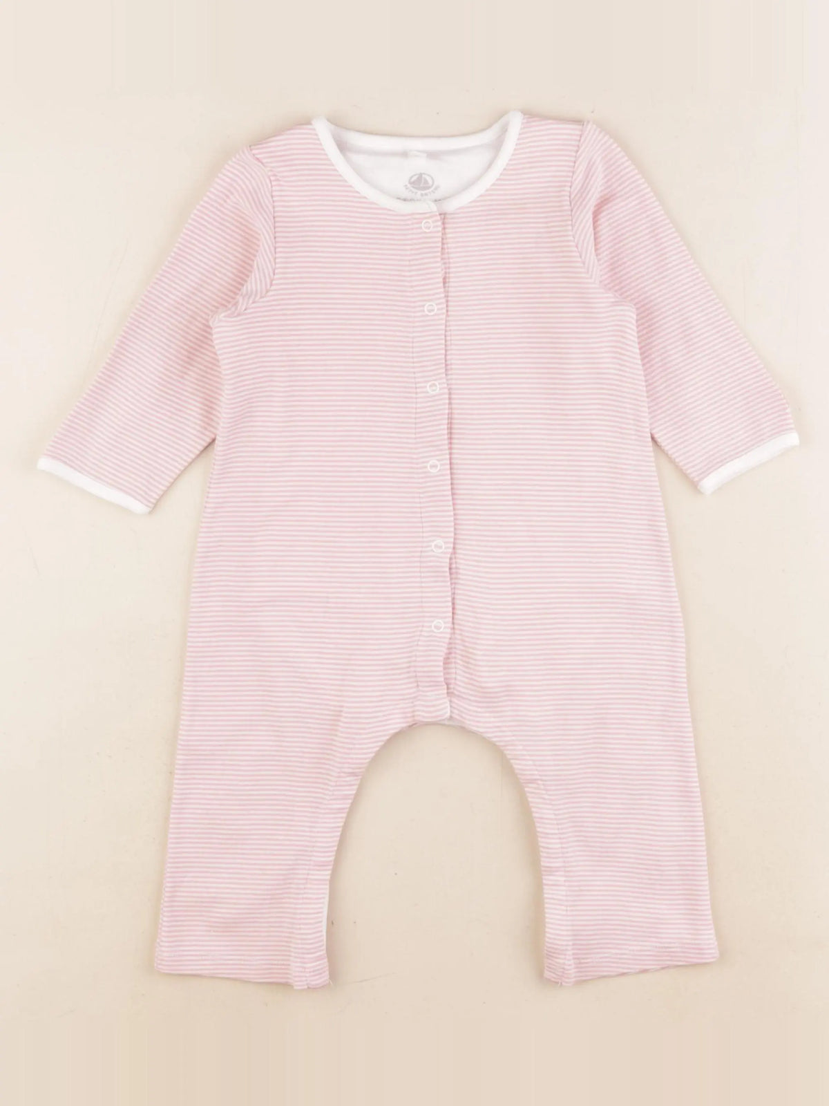 Petit Bateau - pyjama coton blanc, rose - 12 mois