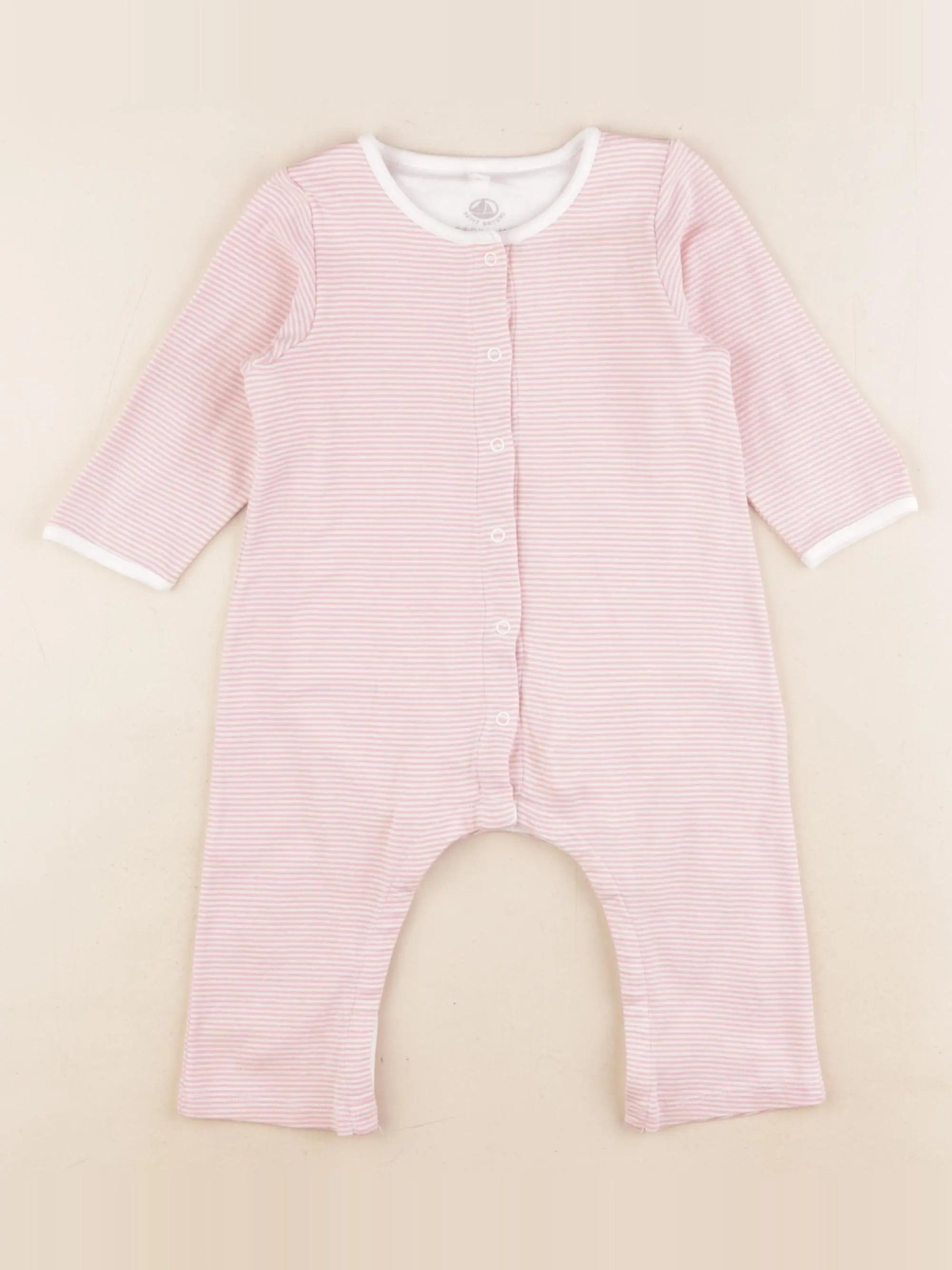 Petit Bateau - pyjama coton blanc, rose - 12 mois
