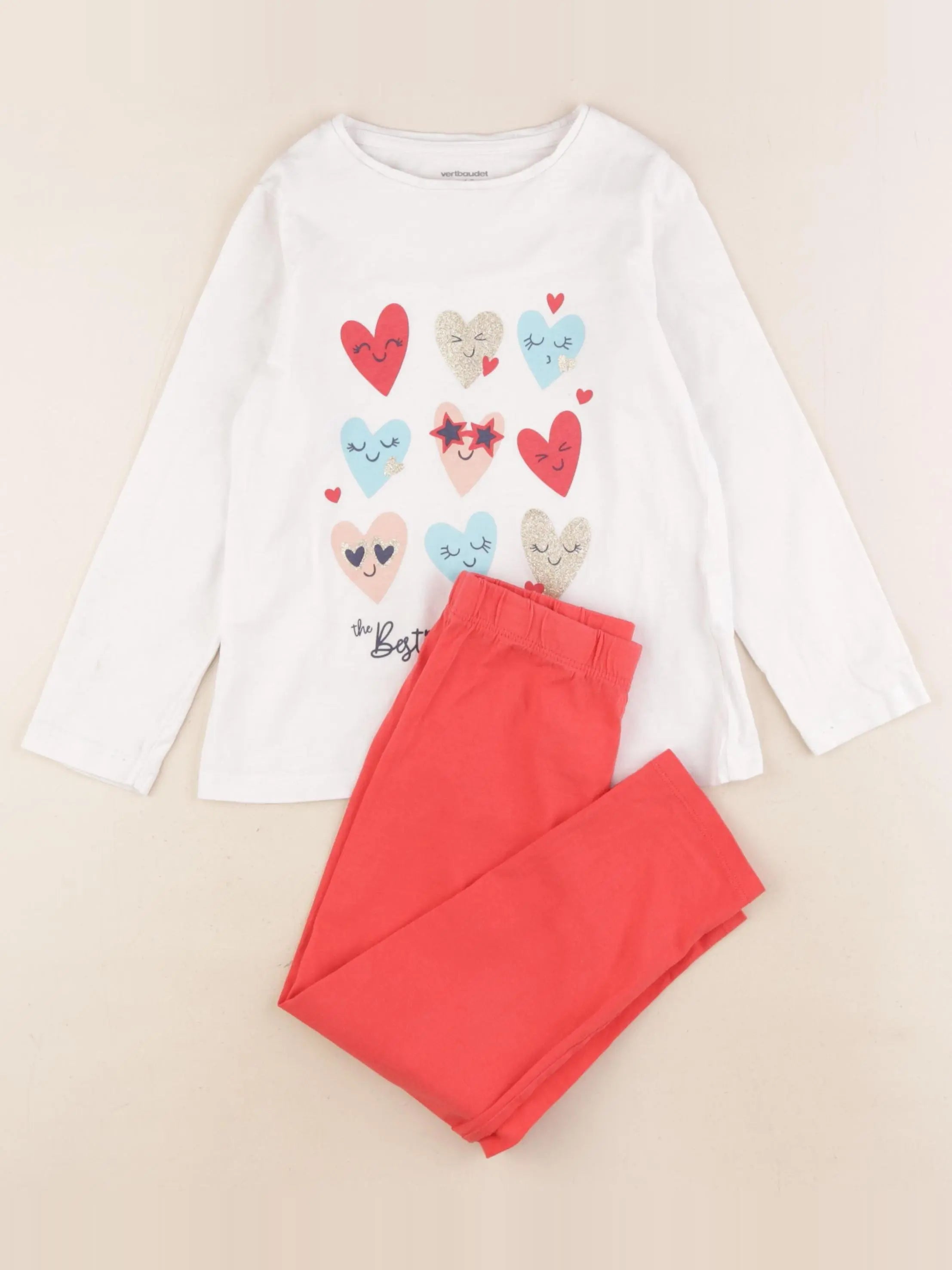 Vertbaudet - pyjama coton blanc, rouge - 5 ans