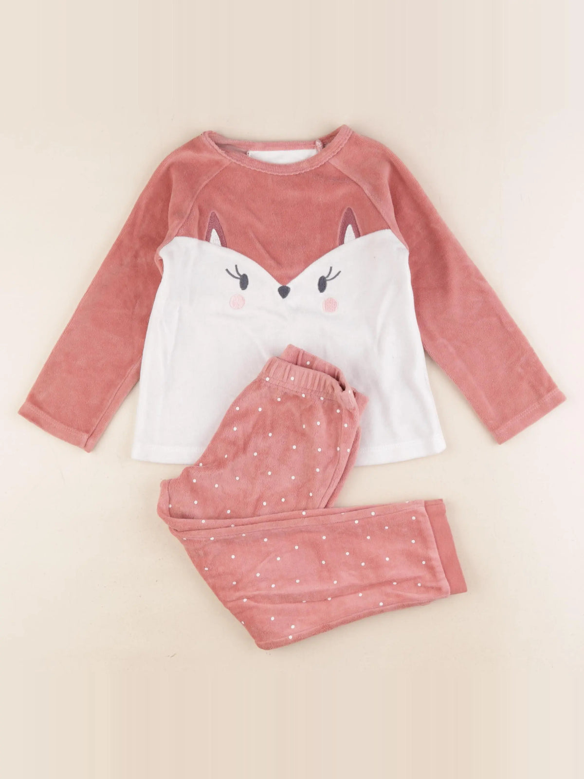Vertbaudet - pyjama velours blanc, rose - 4 ans