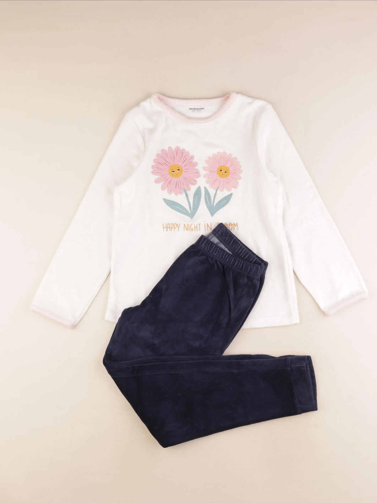 Vertbaudet - pyjama velours blanc, bleu - 10 ans