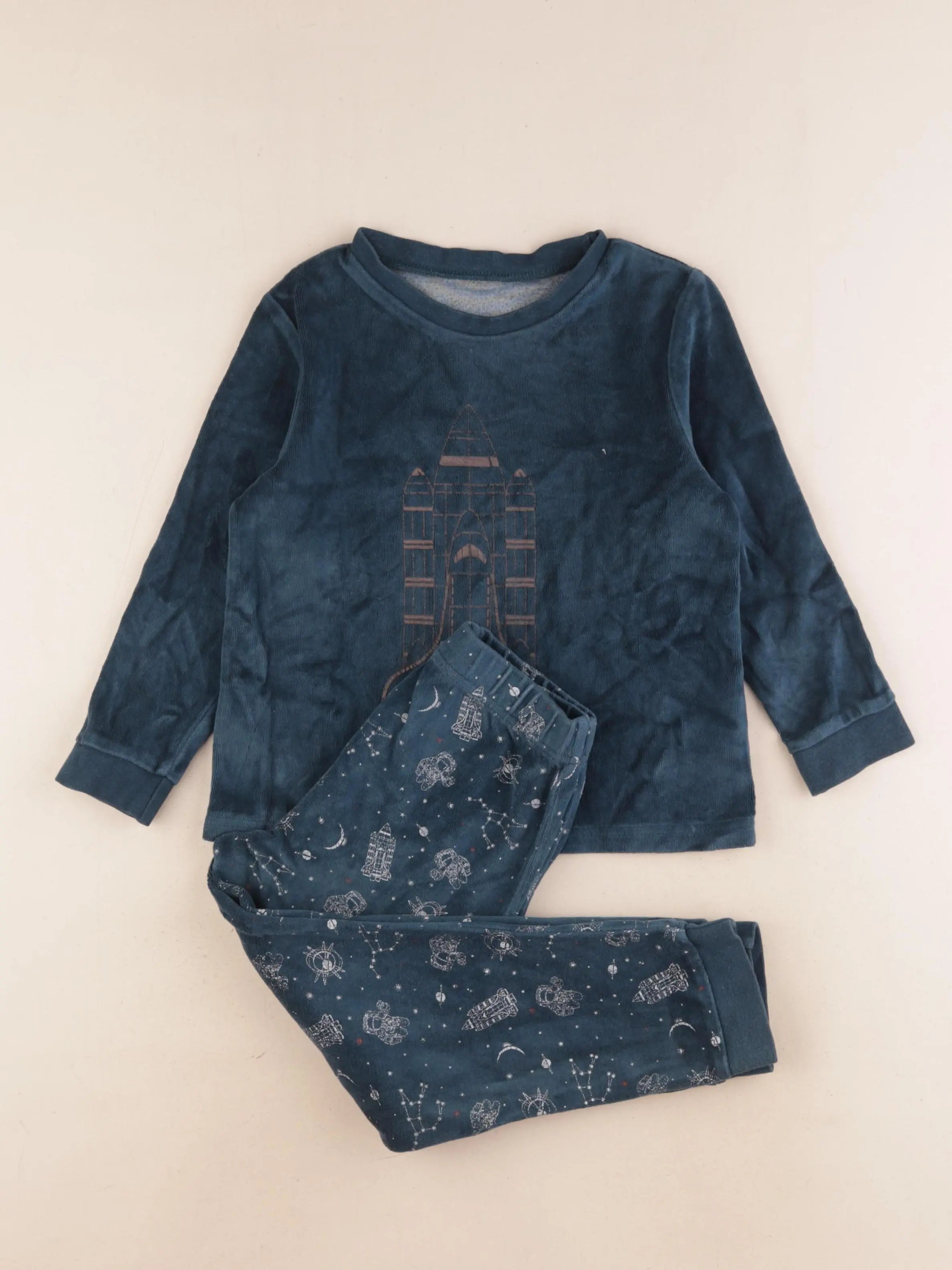 Vertbaudet - pyjama velours bleu - 5 ans