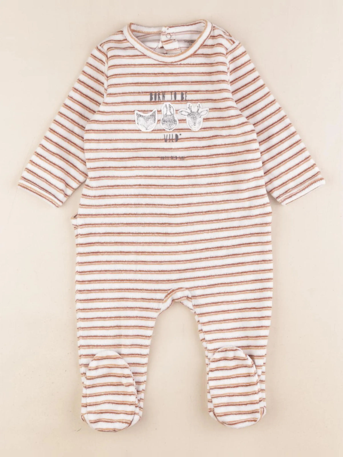 Vertbaudet - pyjama velours marron, blanc - 9 mois