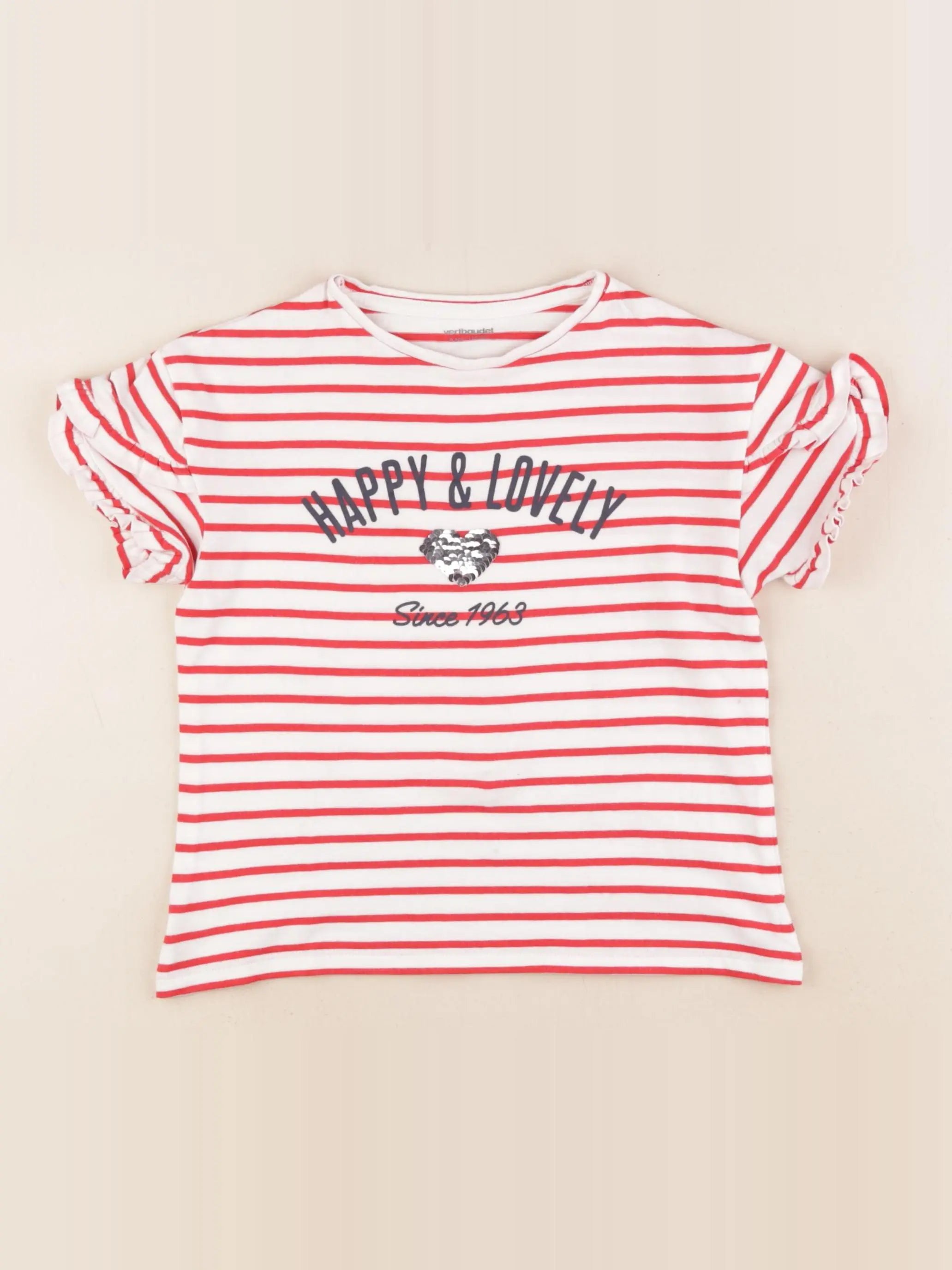 Vertbaudet - tee-shirt rouge, blanc - 6 ans