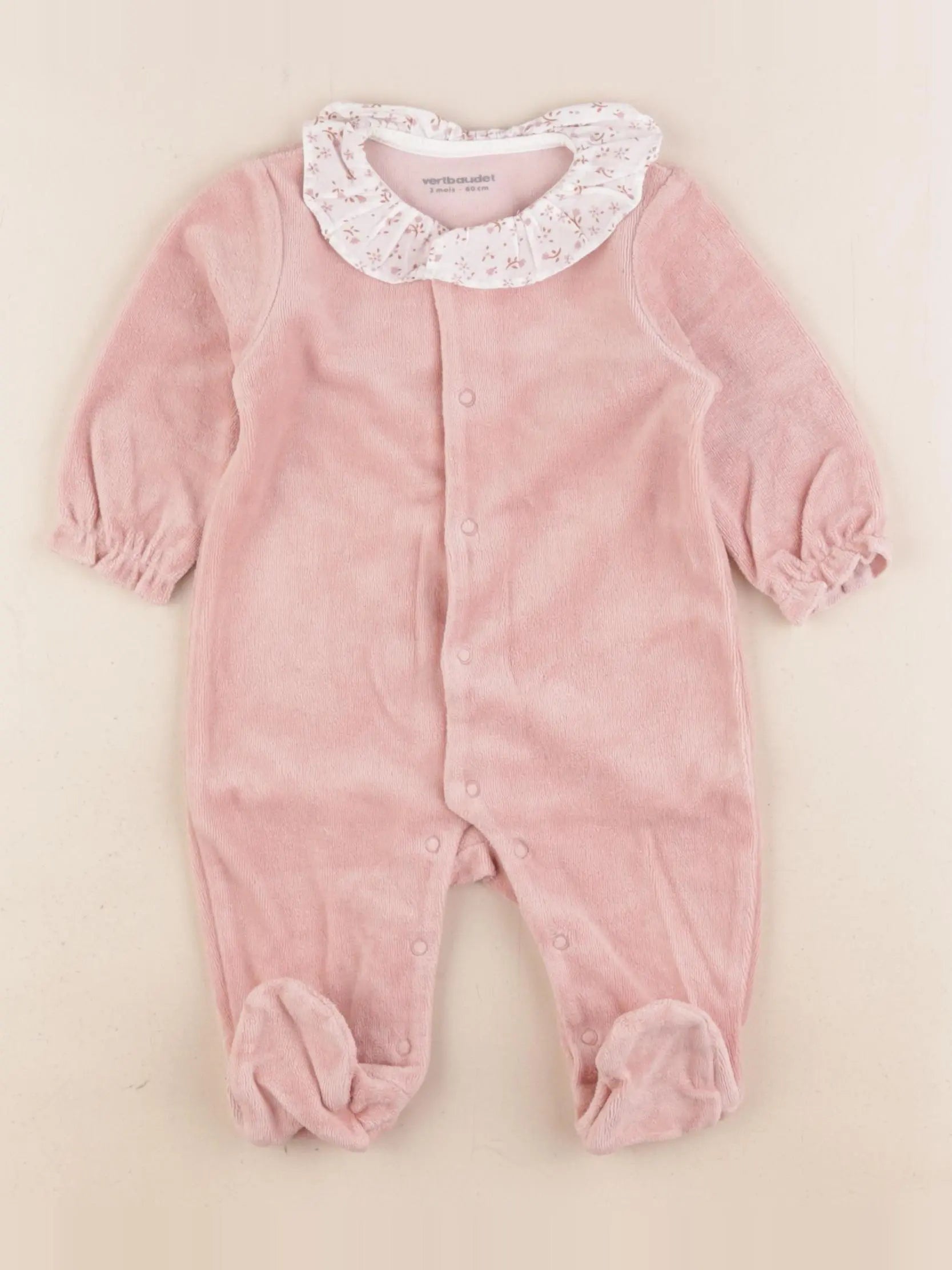 Vertbaudet - pyjama velours rose - 3 mois