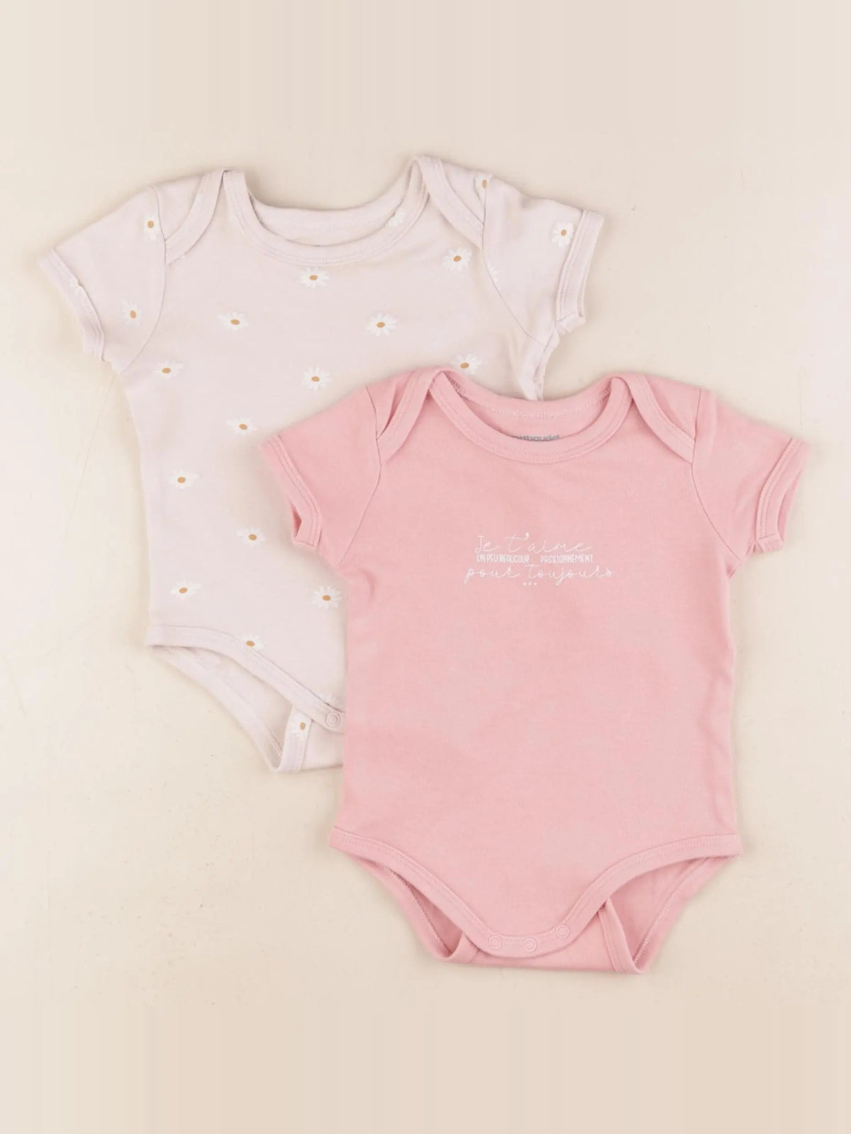 Vertbaudet - lot de 2 bodies en coton rose - 9 mois