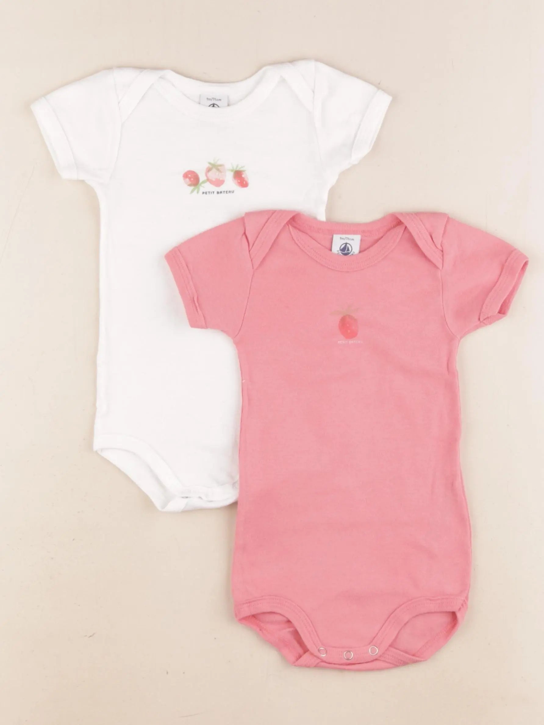 Petit Bateau - lot de 2 bodies en coton rose, beige - 9 mois