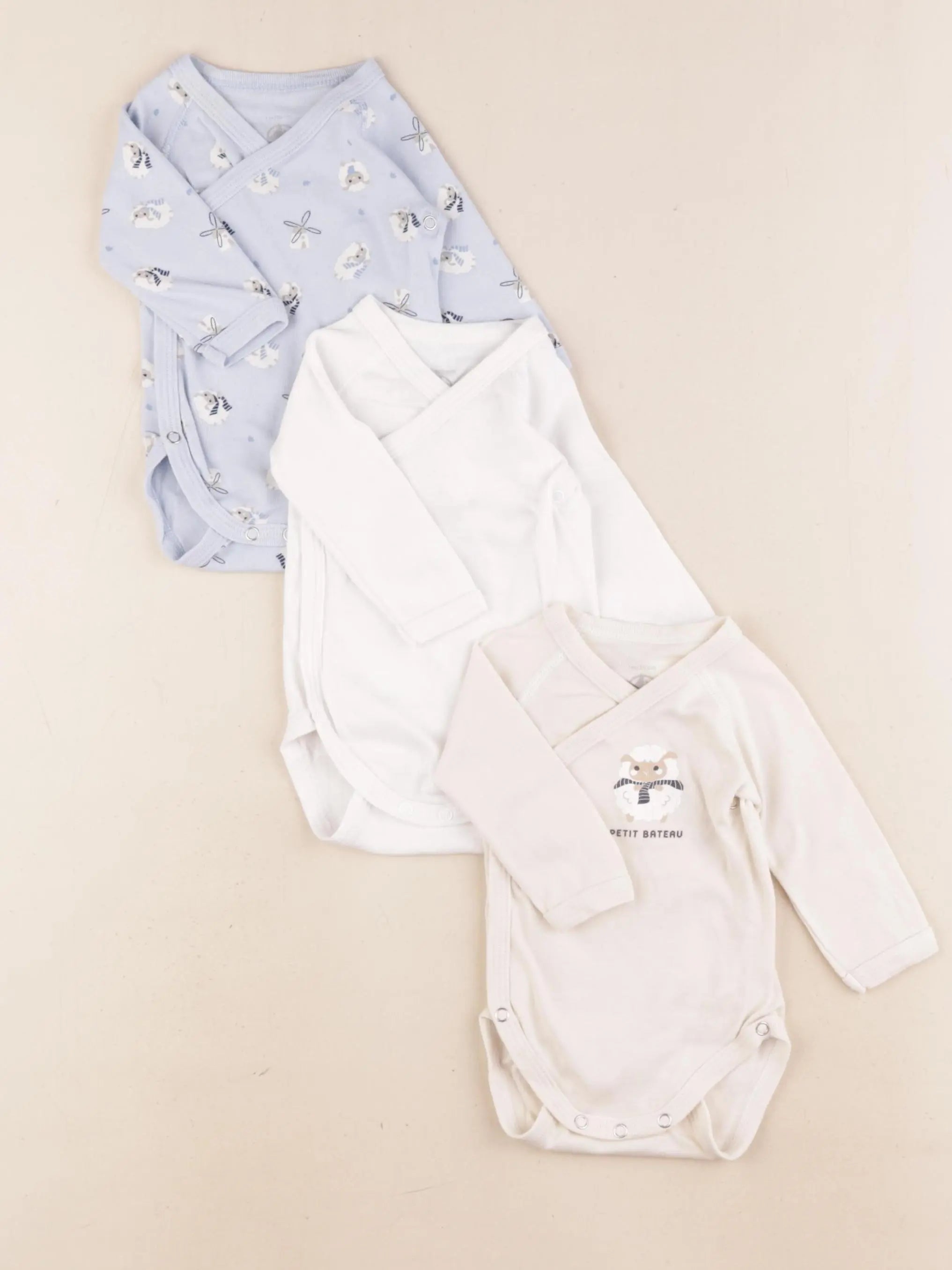 Petit Bateau - lot de 3 bodies en coton multicolore - 1 mois