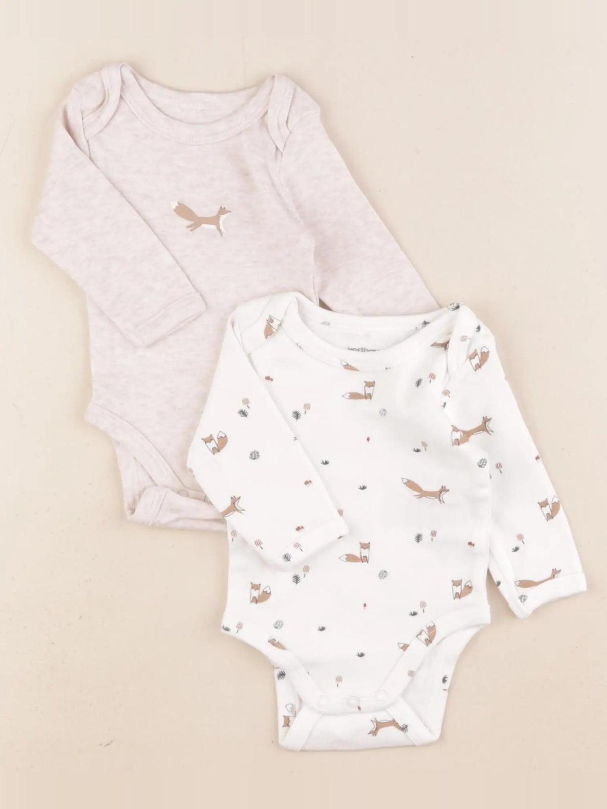 Vertbaudet - lot de 2 bodies en coton beige - 1 mois