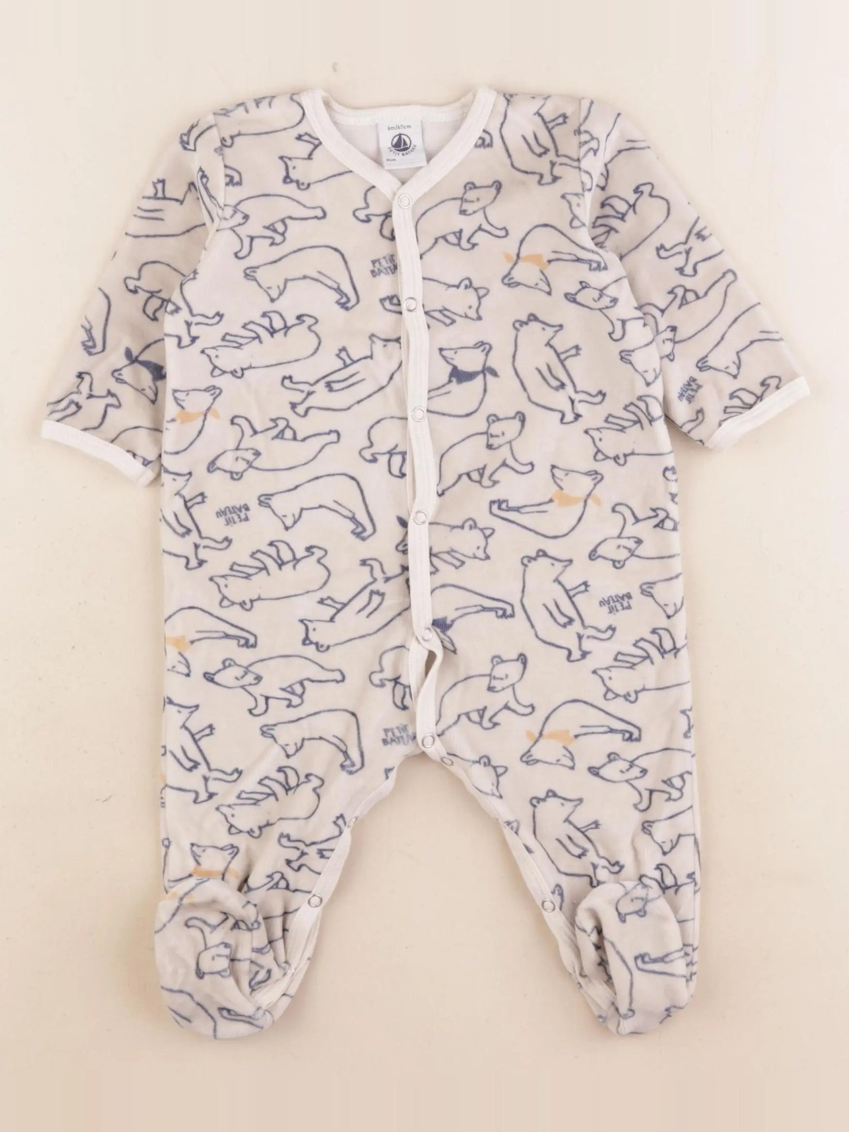 Petit Bateau - pyjama velours gris - 6 mois