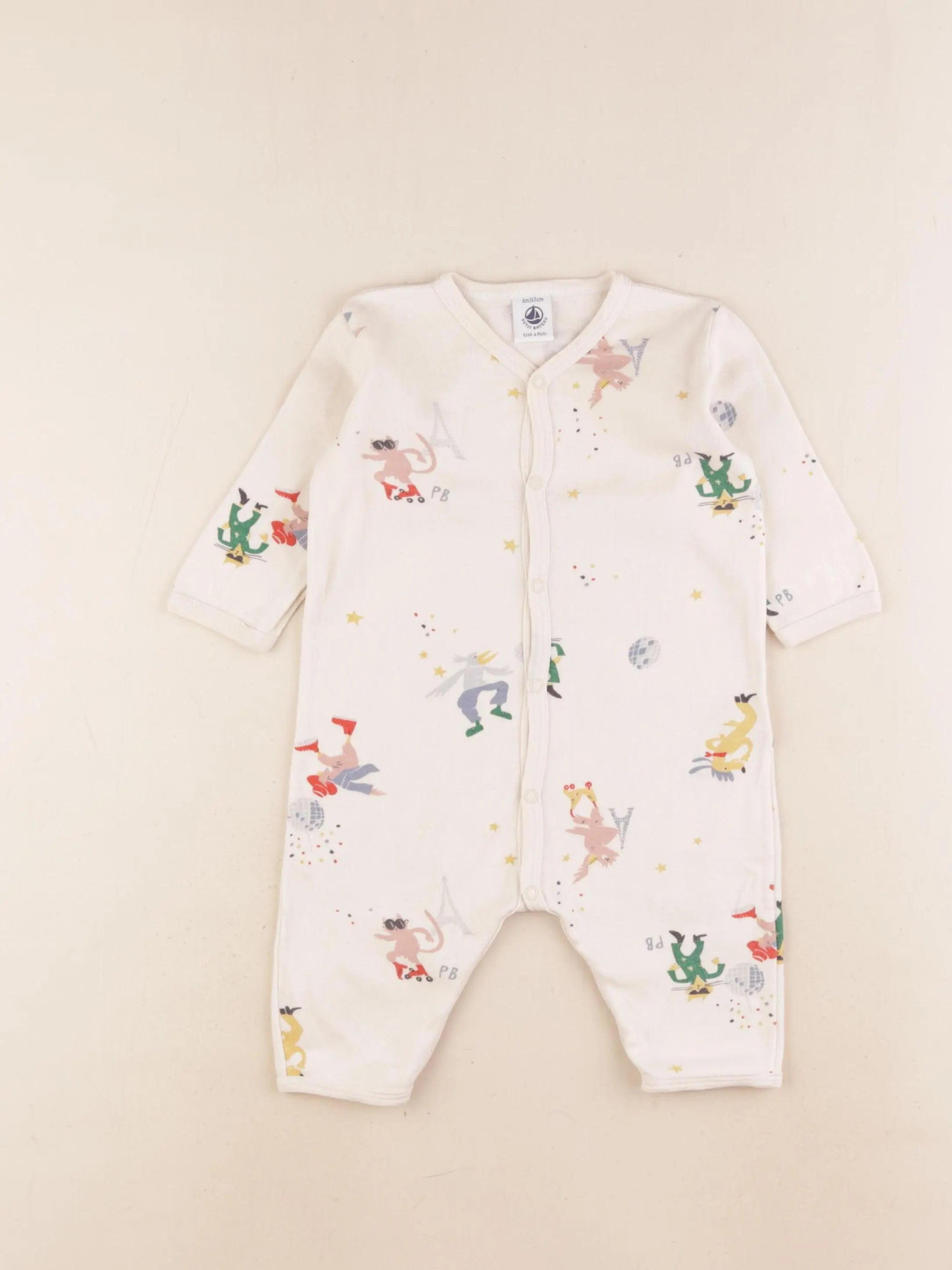 Petit Bateau - pyjama velours beige - 6 mois