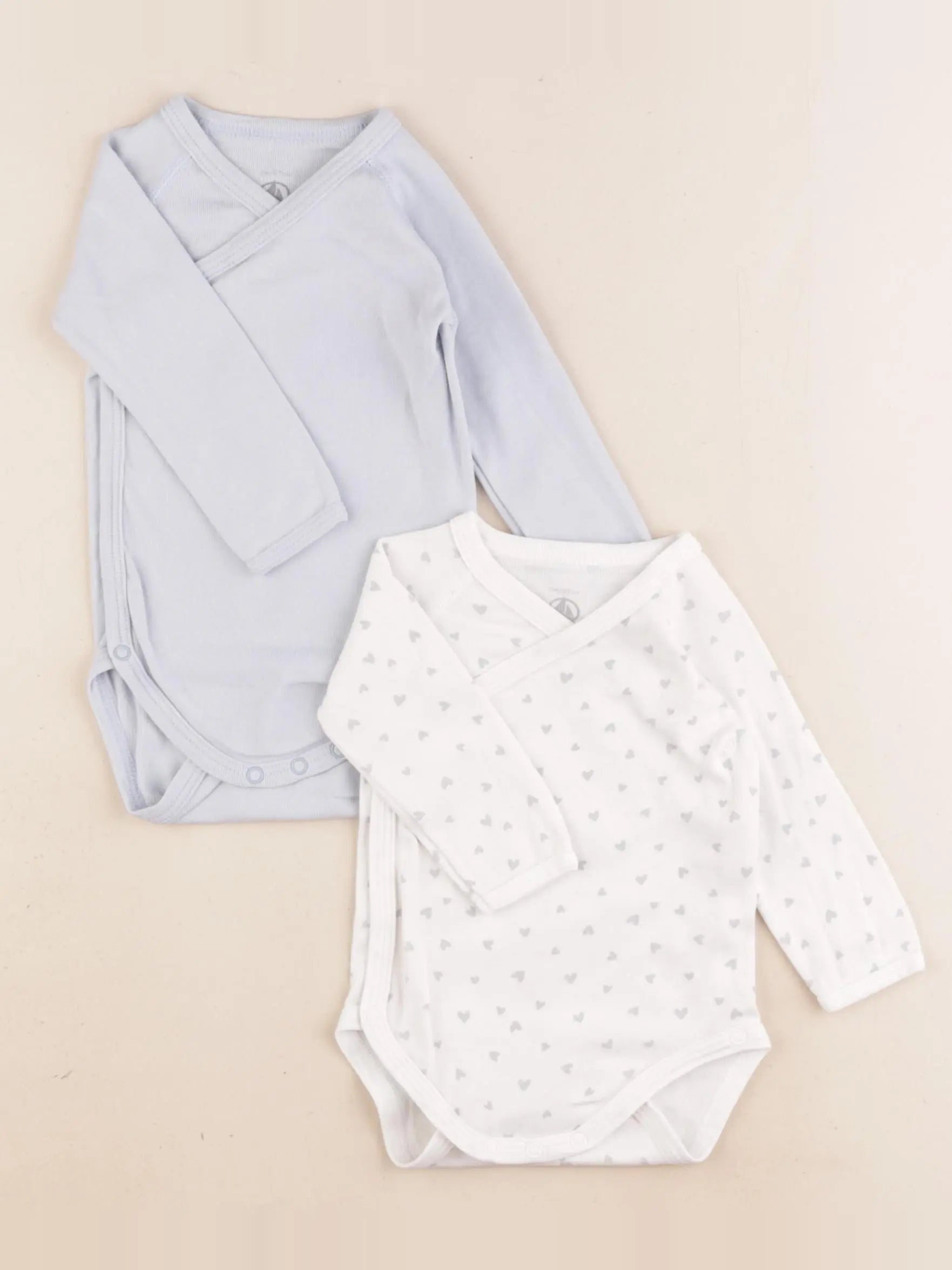 Petit Bateau - lot de 2 bodies en coton blanc, bleu - 6 mois