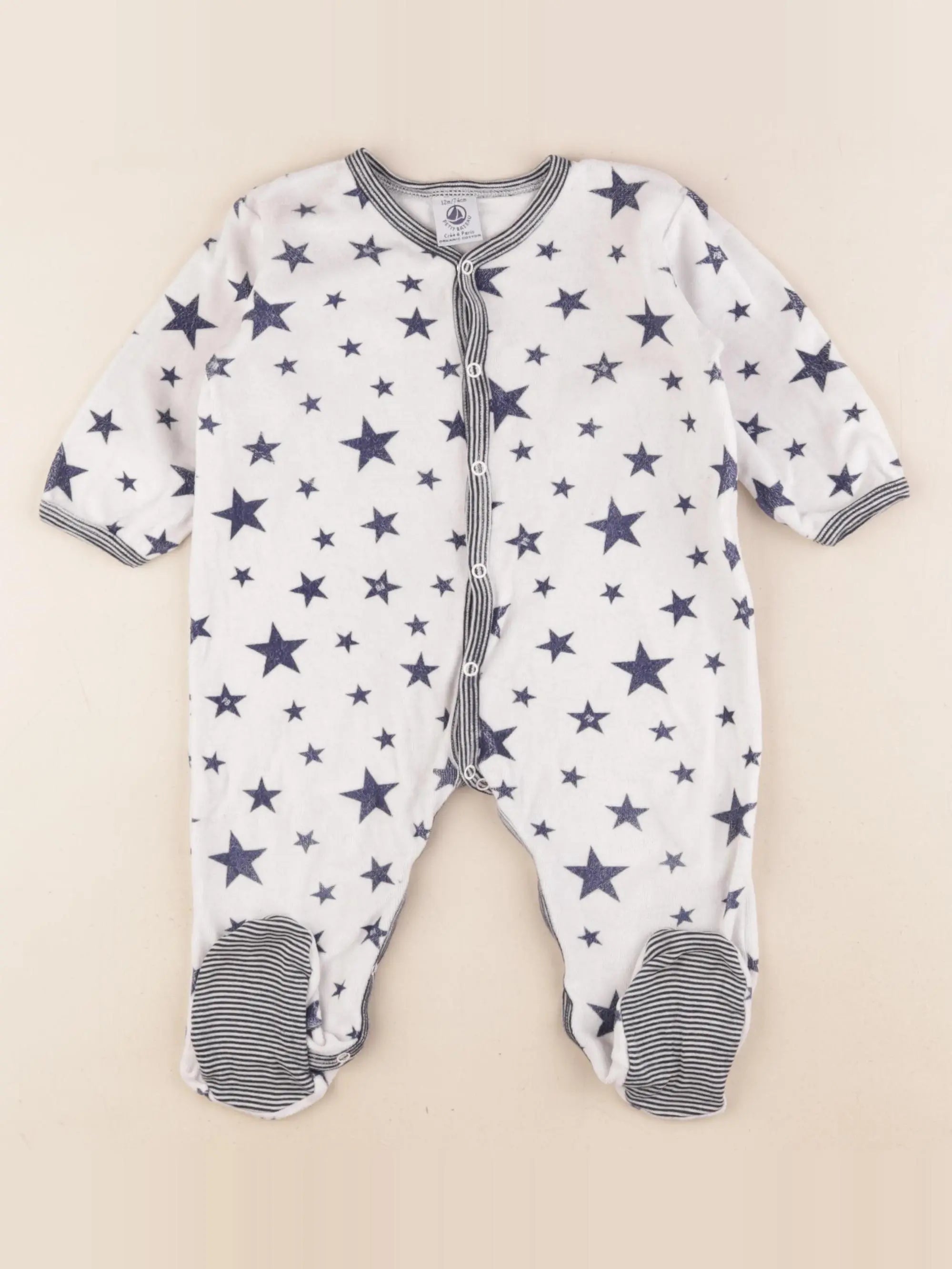 Petit Bateau - pyjama velours blanc - 12 mois
