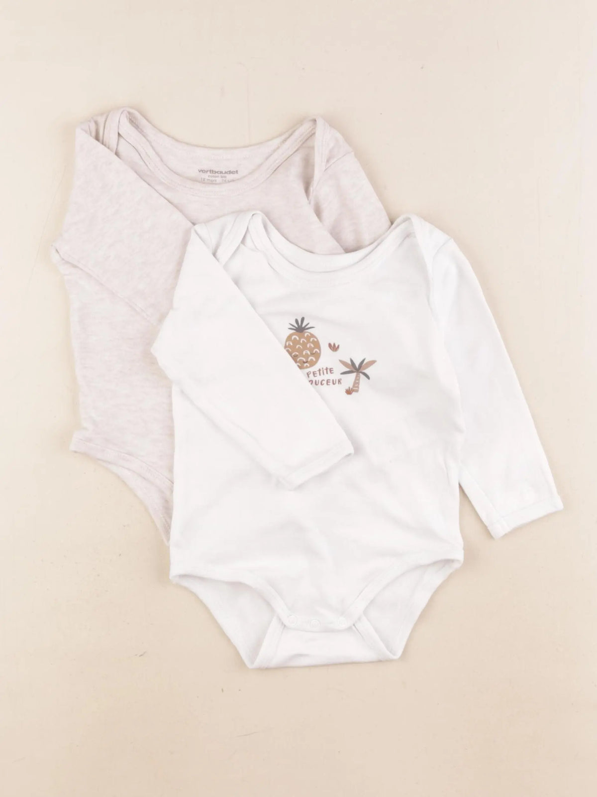 Vertbaudet - lot de 2 bodies en coton multicolore - 12 mois