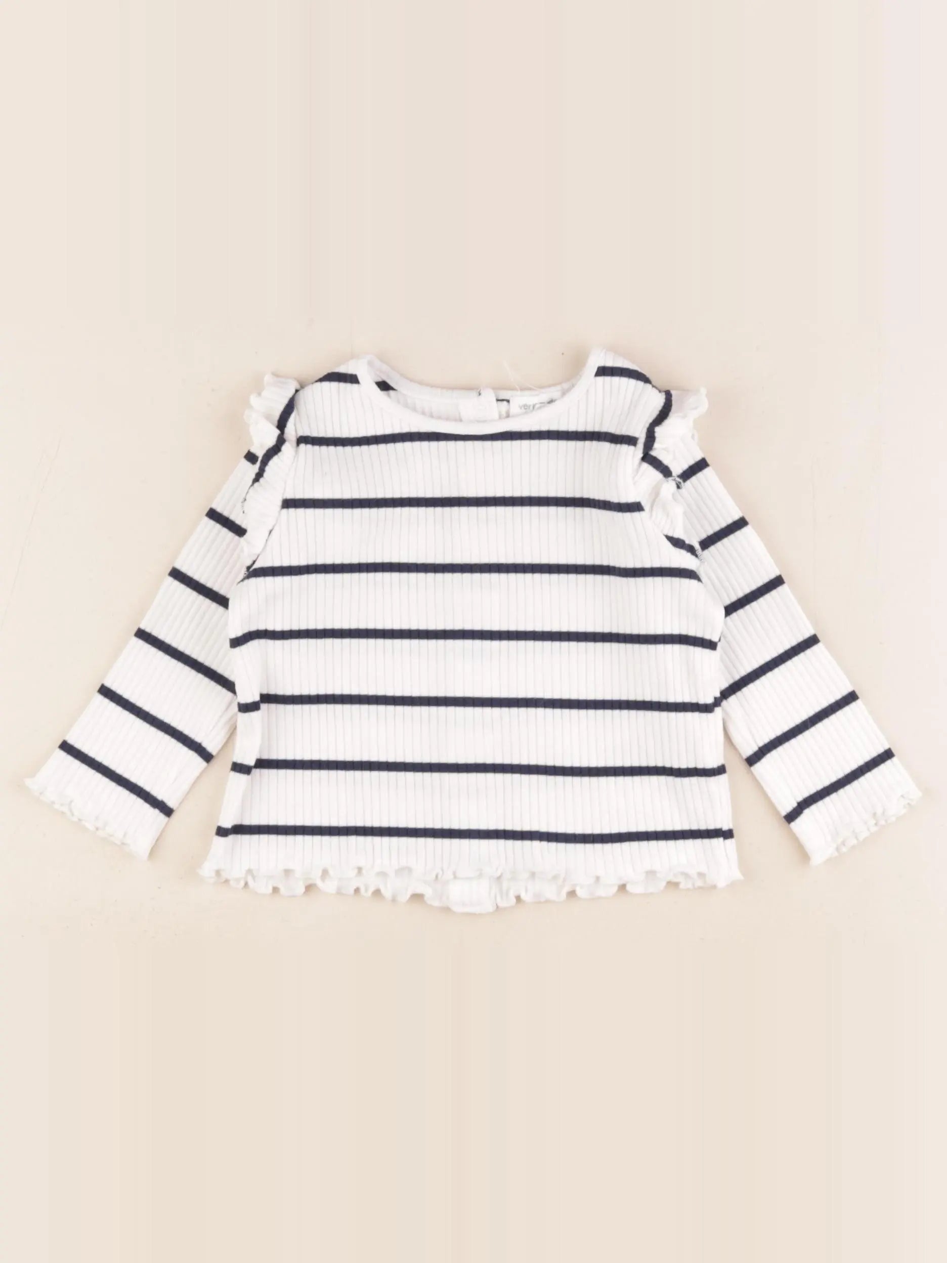 Vertbaudet - tee-shirt blanc, bleu - 6 mois
