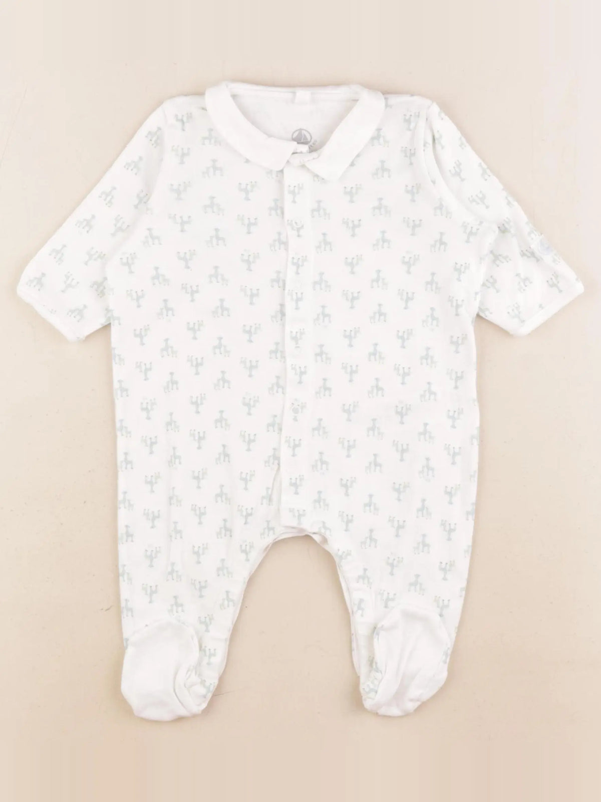 Petit Bateau - pyjama coton blanc, vert - 3 mois