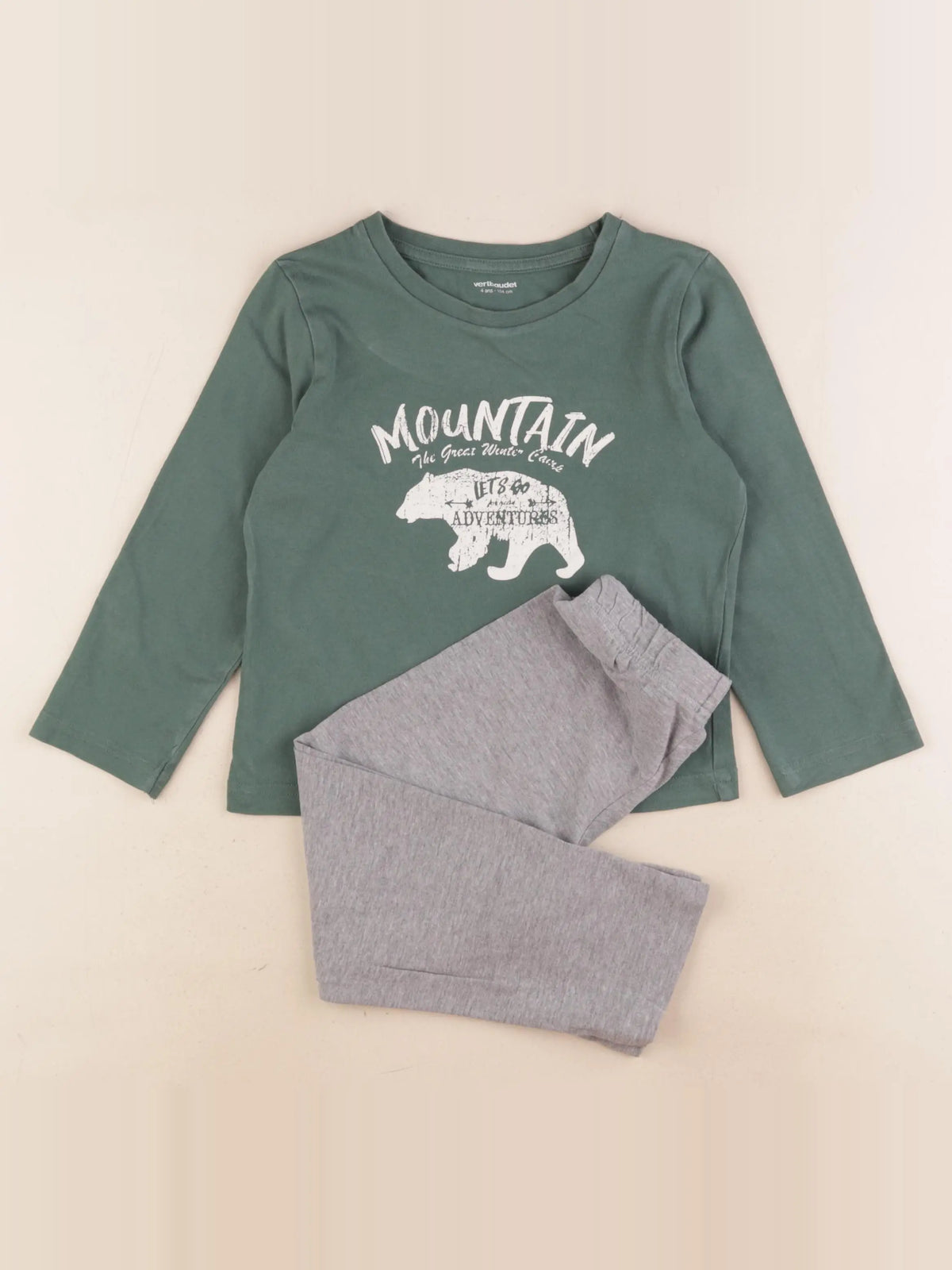 Vertbaudet - pyjama coton vert, gris - 4 ans