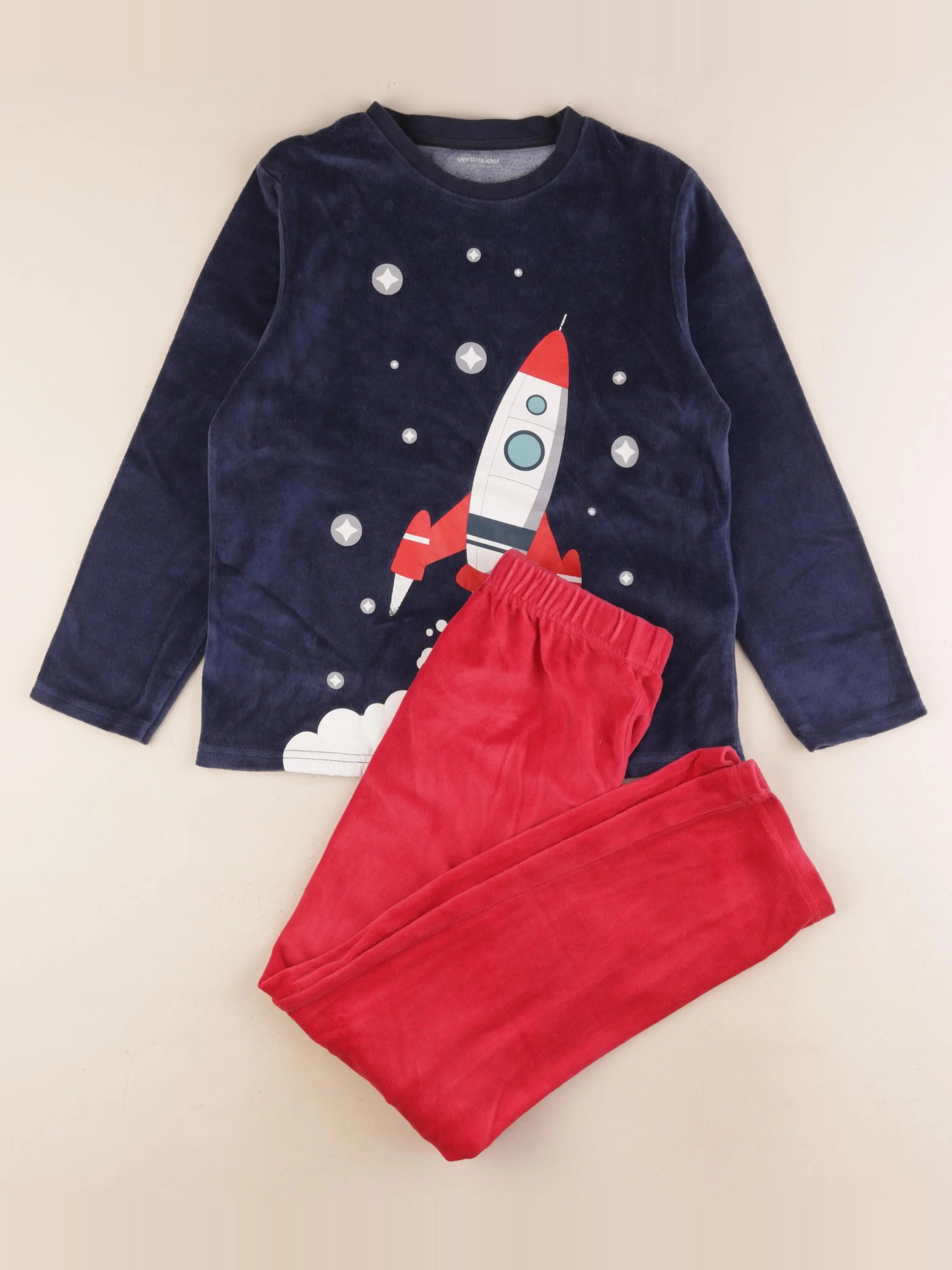 Vertbaudet - pyjama velours bleu, rouge - 10 ans
