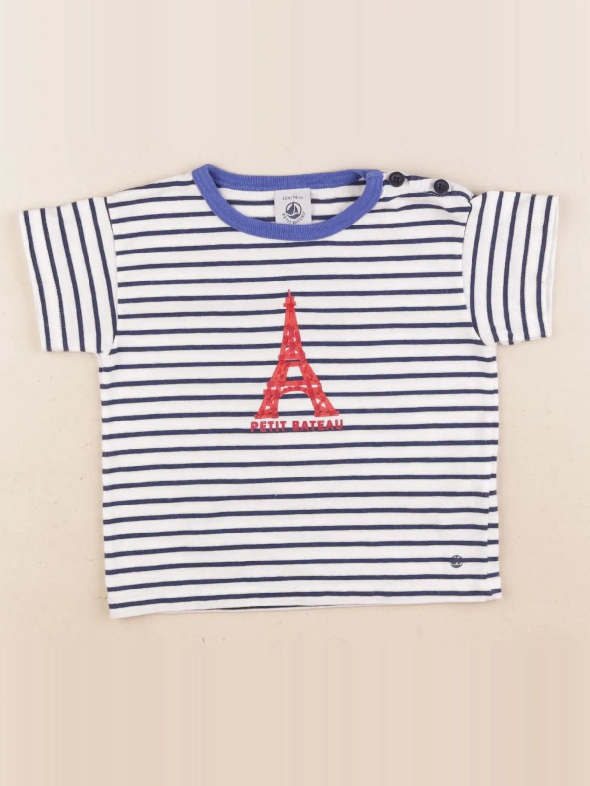 Petit Bateau - tee-shirt blanc, bleu - 12 mois