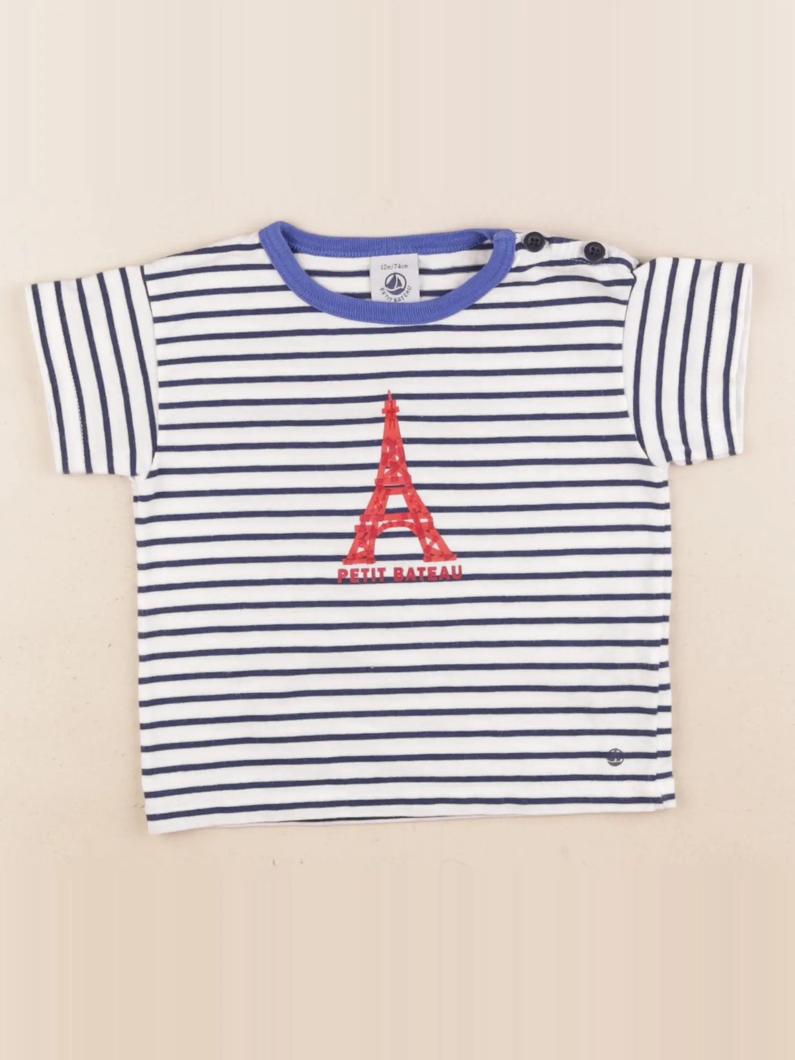 Petit Bateau - tee-shirt blanc, bleu - 12 mois